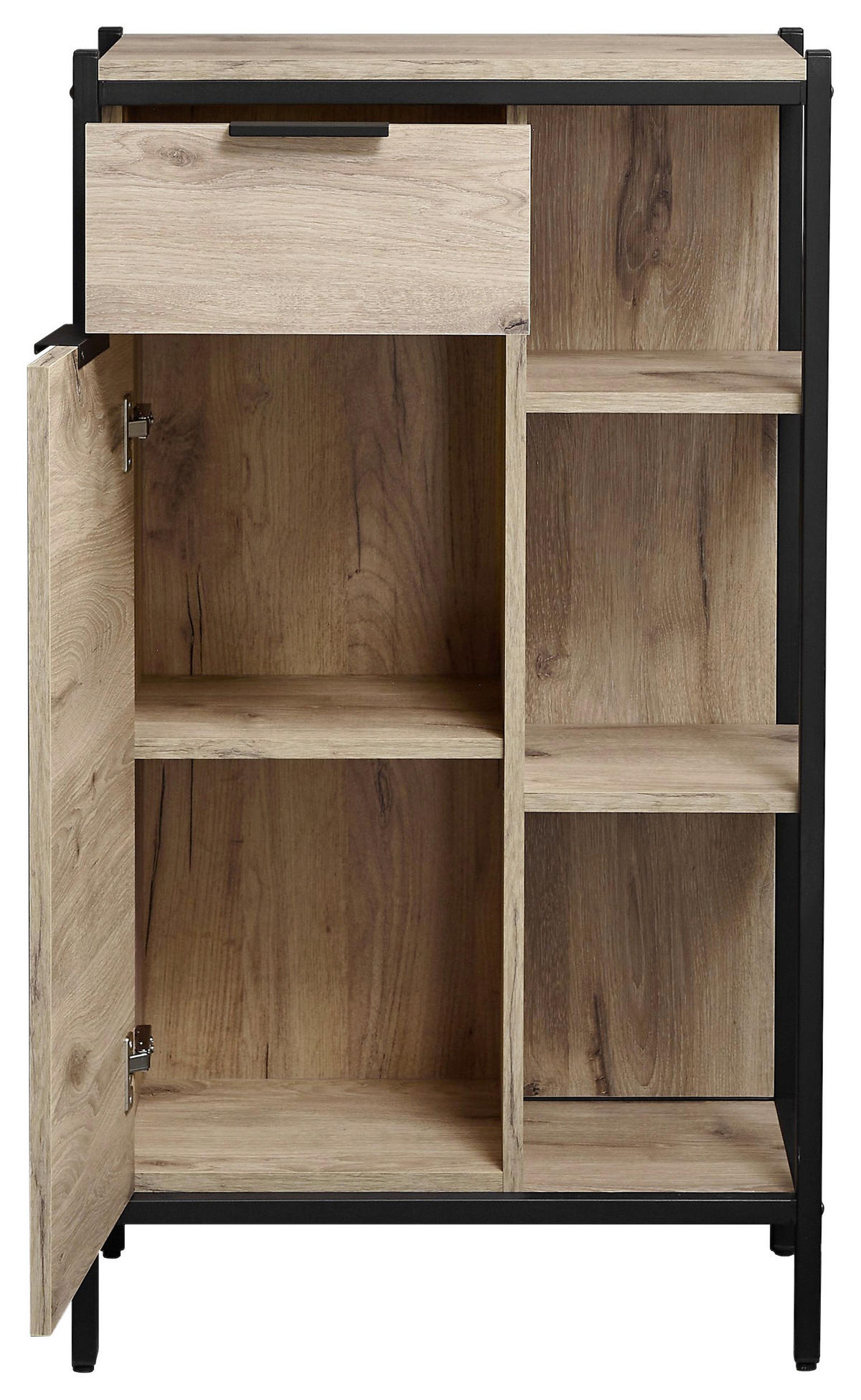 MIDISCHRANK 60/105/30 cm  - Eichefarben/Schwarz, KONVENTIONELL, Holzwerkstoff/Kunststoff (60/105/30cm) - home24