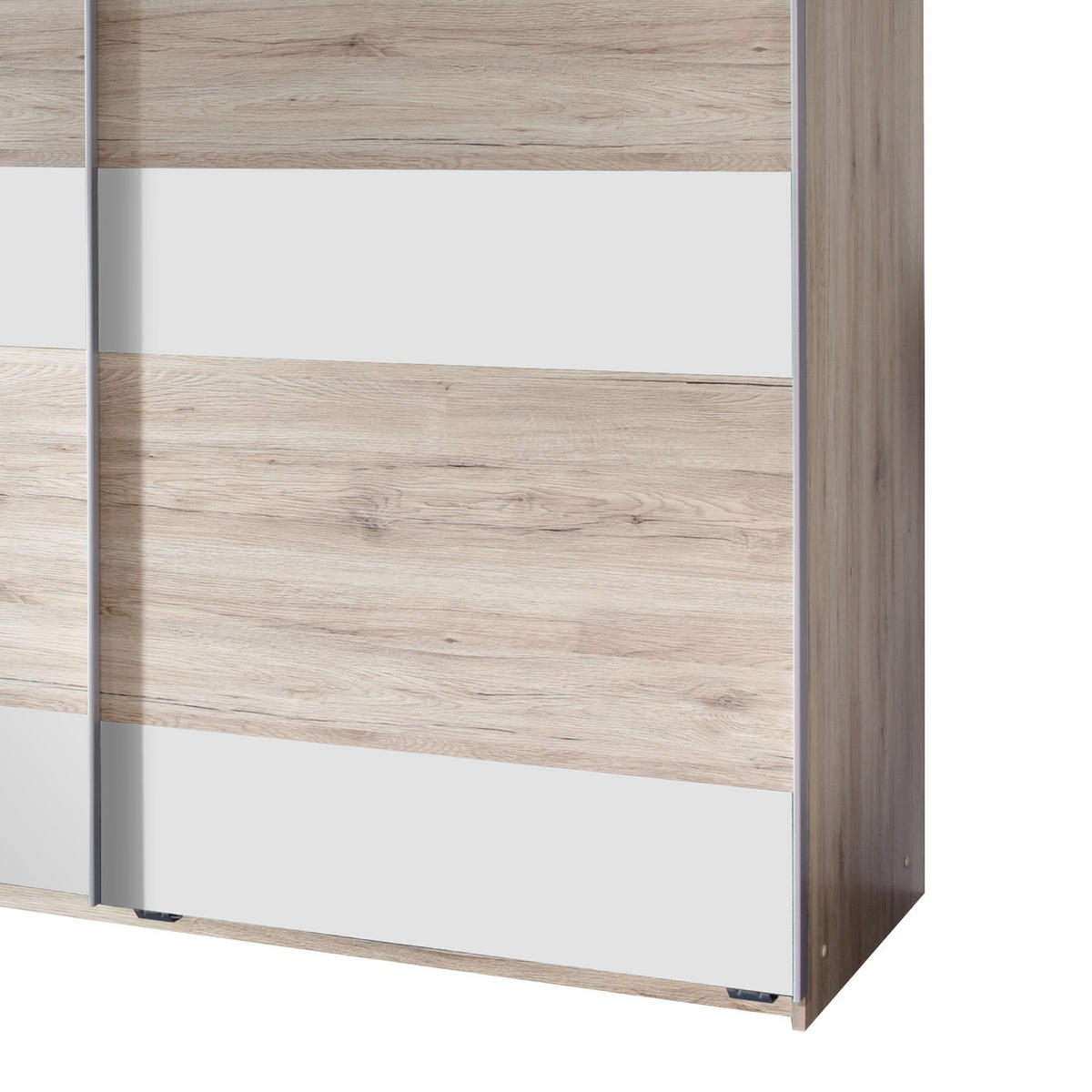 SCHWEBETÜRENSCHRANK in Weiss, Eichefarben  - Weiss/Eichefarben, Design, Holzwerkstoff/Metall (135/198/64cm) - MID.YOU