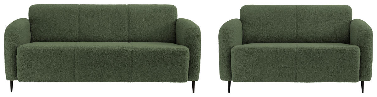 SITZGARNITUR Teddystoff Dunkelgrün  - Dunkelgrün/Schwarz, MODERN, Textil/Metall (180/76/90cm) - Livetastic