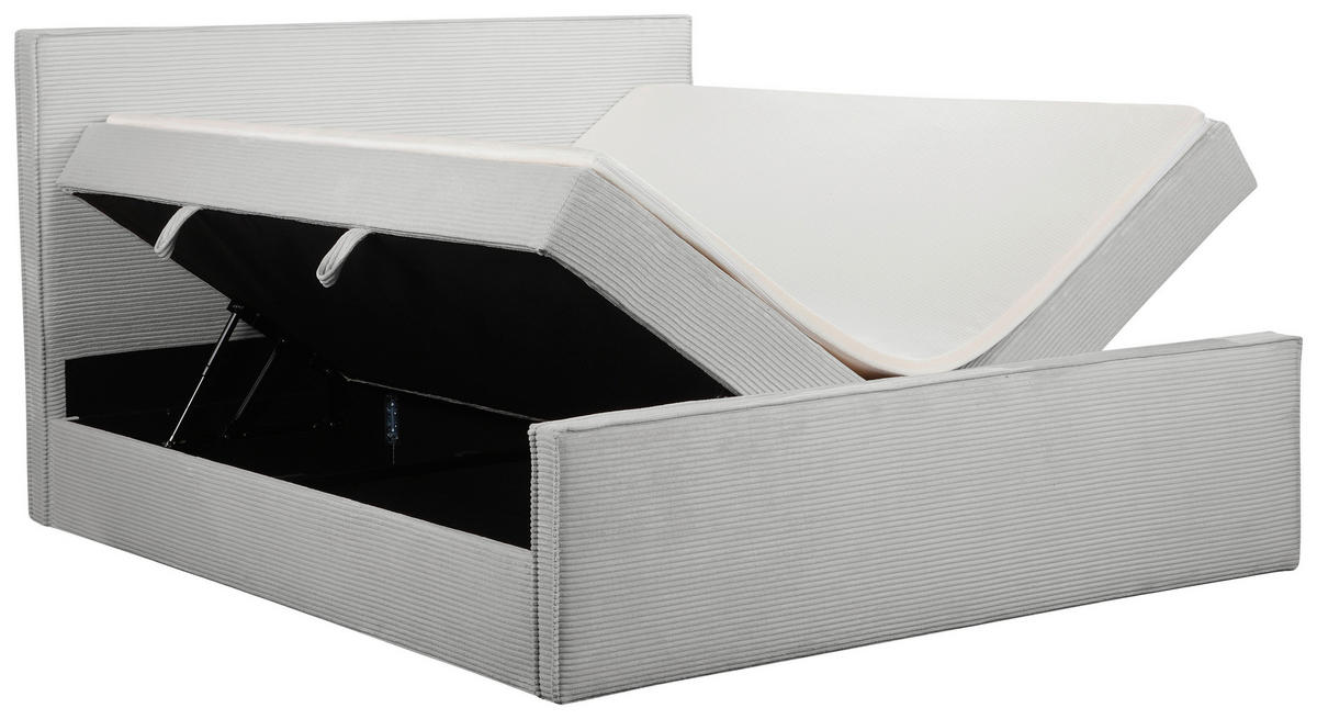BOXBETT 180/200 cm,  in Hellgrau, gepolstertes Kopfteil, Bettkasten, Topper, Matratzen, H3 + H3 = fest  - Hellgrau/Schwarz, Basics, Kunststoff/Textil (180/200cm) - Chameo