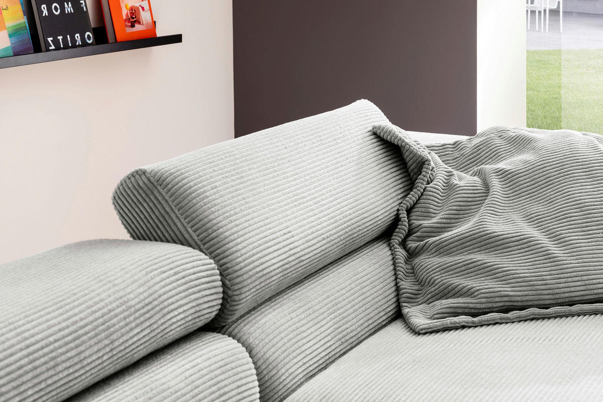 ECKSOFA inkl. Funktion Hellgrau Cord  - Hellgrau/Schwarz, MODERN, Textil/Metall (309/219cm) - Pure Home Lifestyle