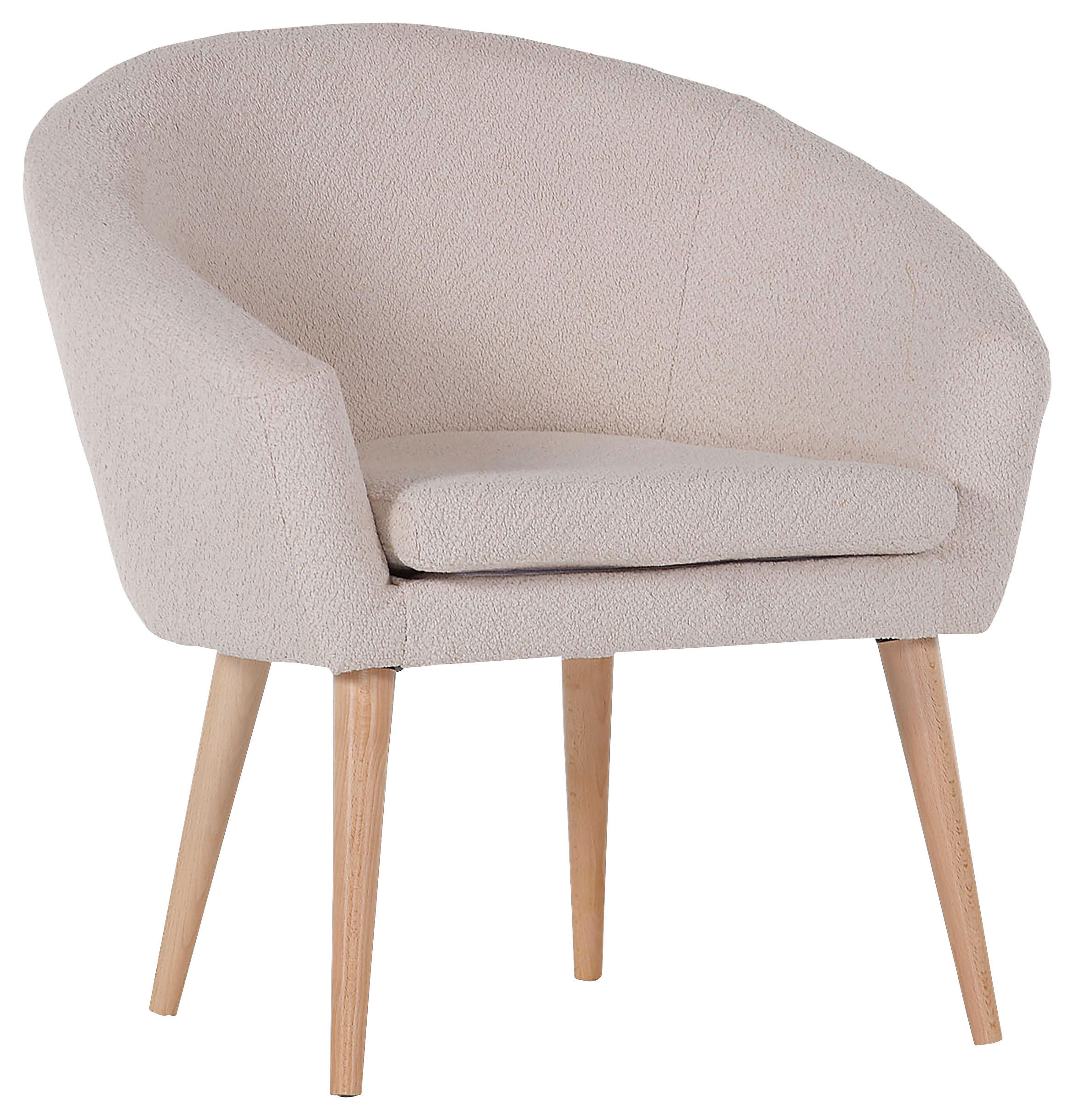 SESSEL Bouclé Creme    - Buchefarben/Creme, Design, Holz/Textil (73/73/66cm) - Carryhome