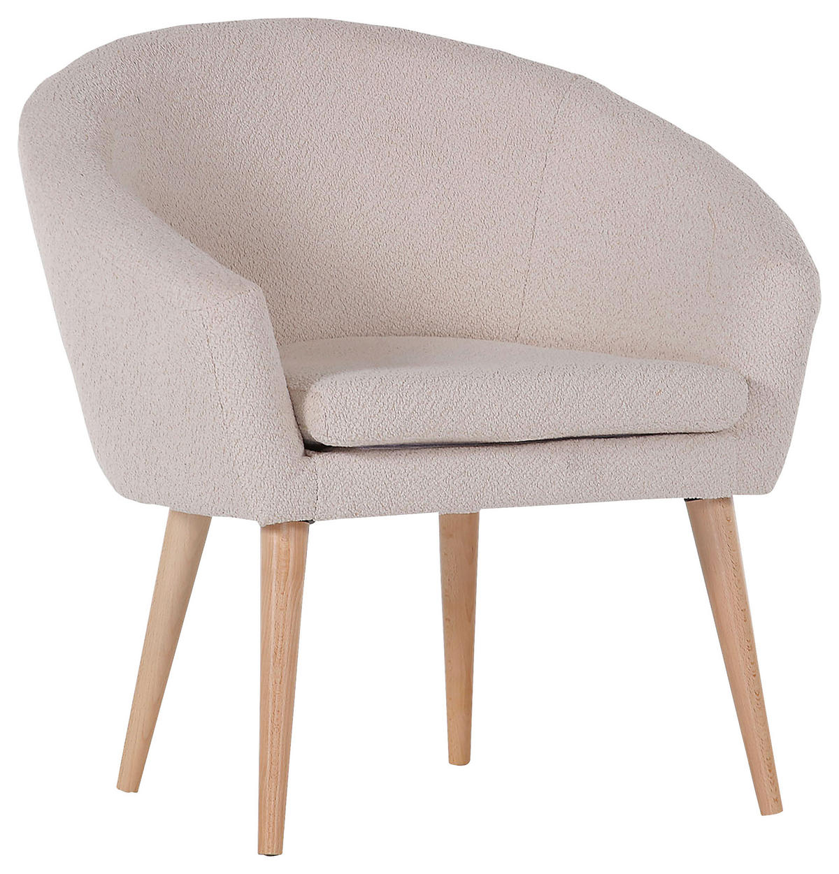 SESSEL Bouclé Creme    - Buchefarben/Creme, Design, Holz/Textil (73/73/66cm) - Carryhome