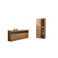 WOHNWAND 2-teilig  in Graphitfarben, Eichefarben   - Eichefarben/Schwarz, Design, Glas/Holzwerkstoff - MID.YOU