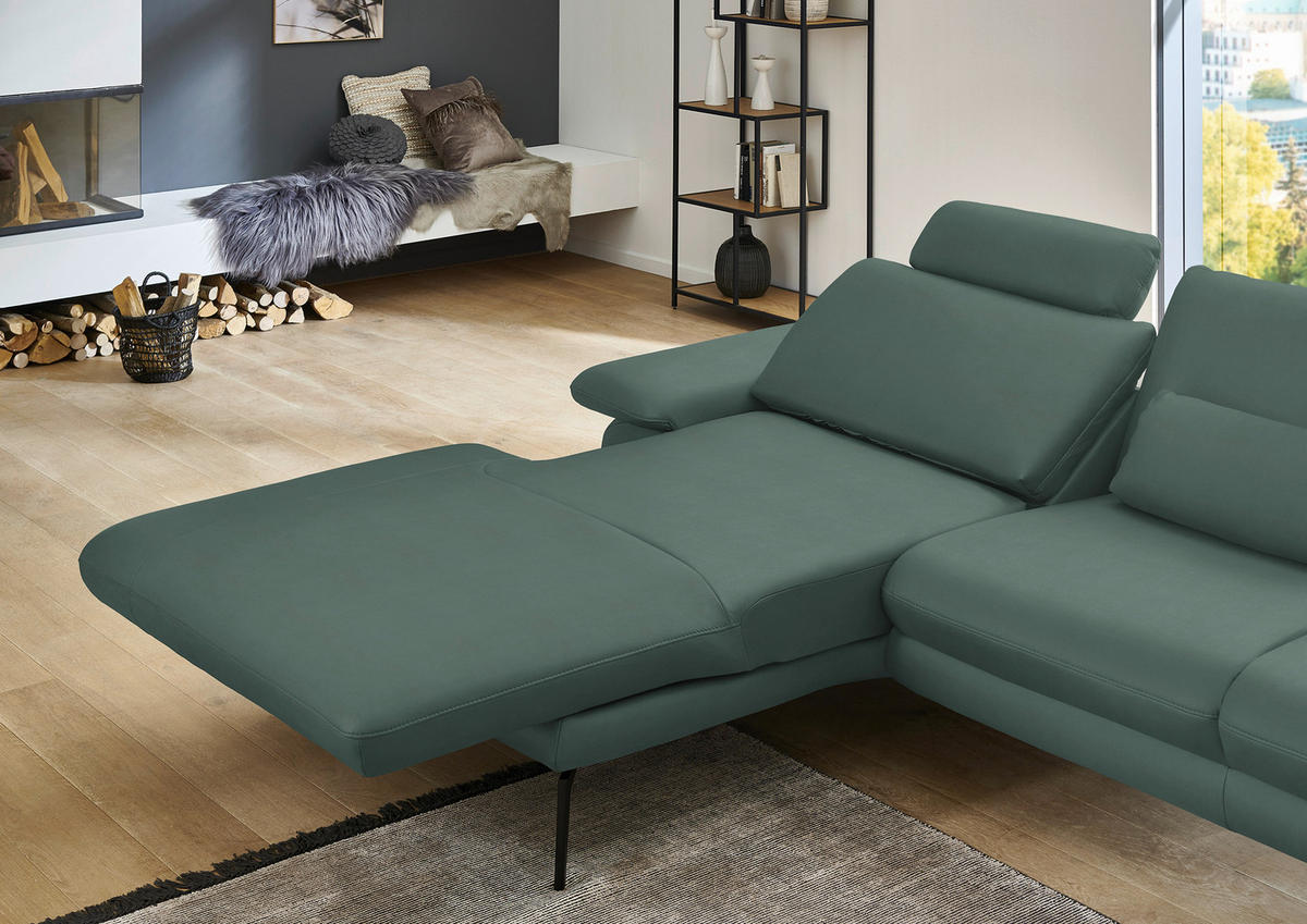 ECKSOFA in Echtleder Opal  - Opal/Schwarz, Design, Leder/Metall (180/310cm) - Dieter Knoll