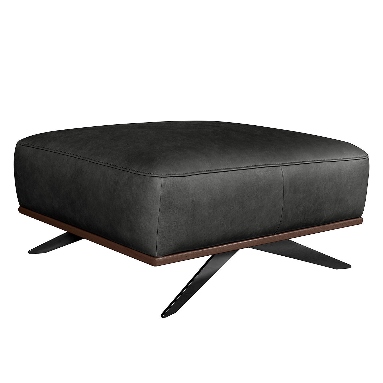HOCKER Echtleder Schwarz  - Schwarz, Design, Leder/Metall (95/46/80cm) - Livetastic