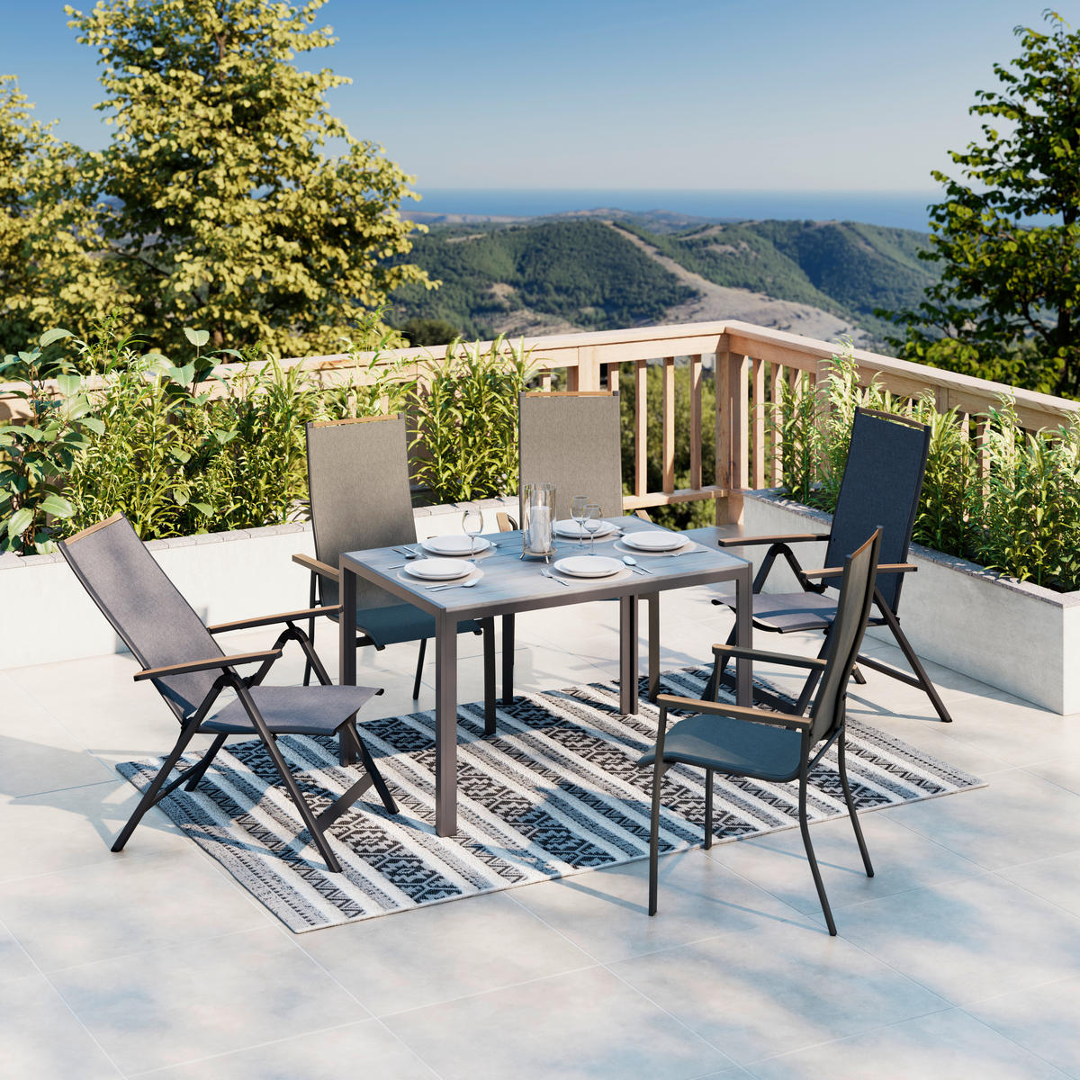 KERTI ASZTAL 120/80/74 cm   - sötétszürke/szürke, Modern, műanyag/fém (120/80/74cm) - Ambia Garden