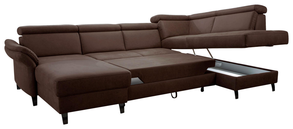 WOHNLANDSCHAFT Cognac Mikrofaser  - Cognac/Schwarz, KONVENTIONELL, Textil/Metall (165/317/193cm) - Sit & More