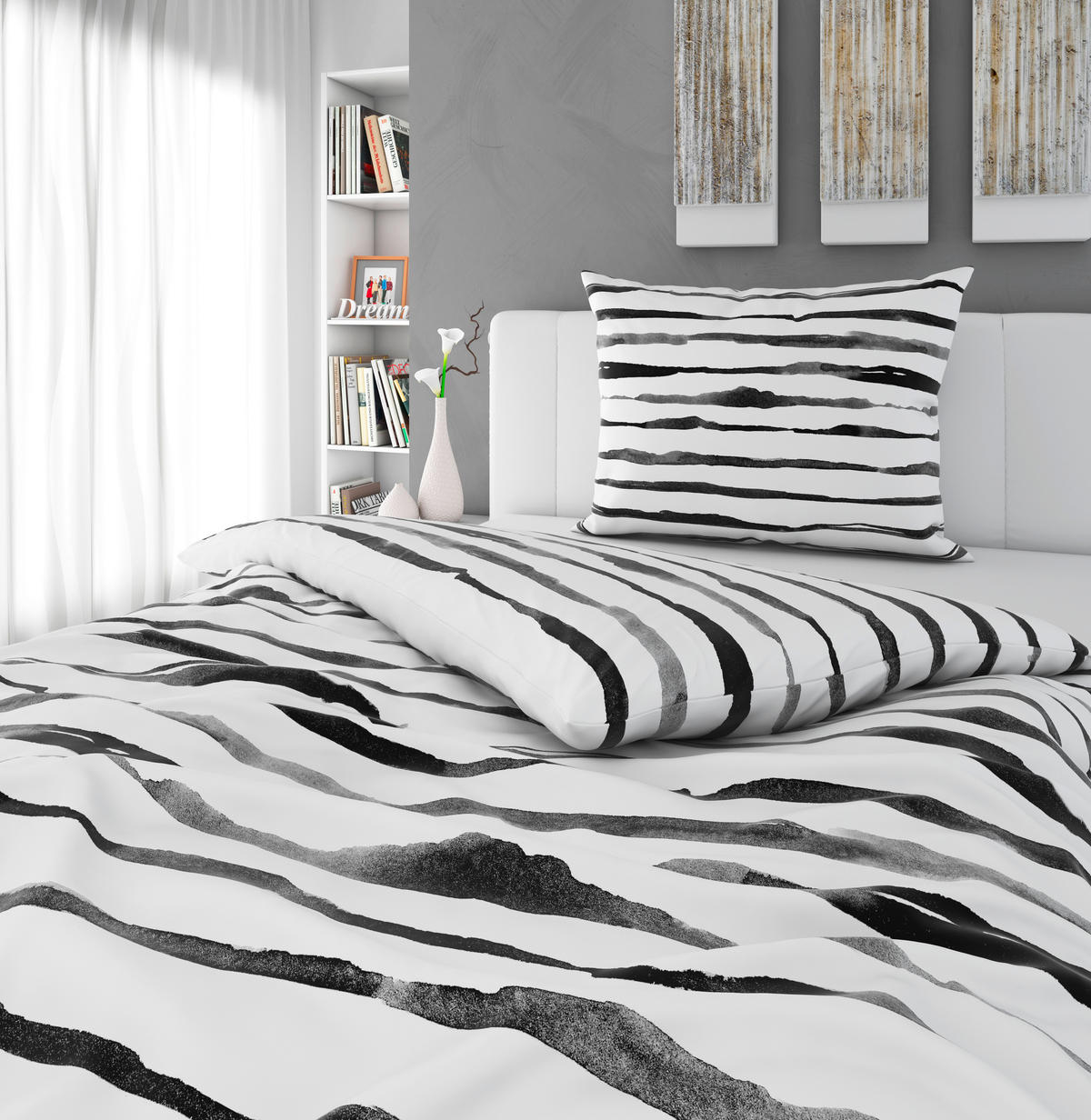 POSTEĽNÁ BIELIZEŇ - čierna/biela, Trend, textil (140/200cm) - Esposa