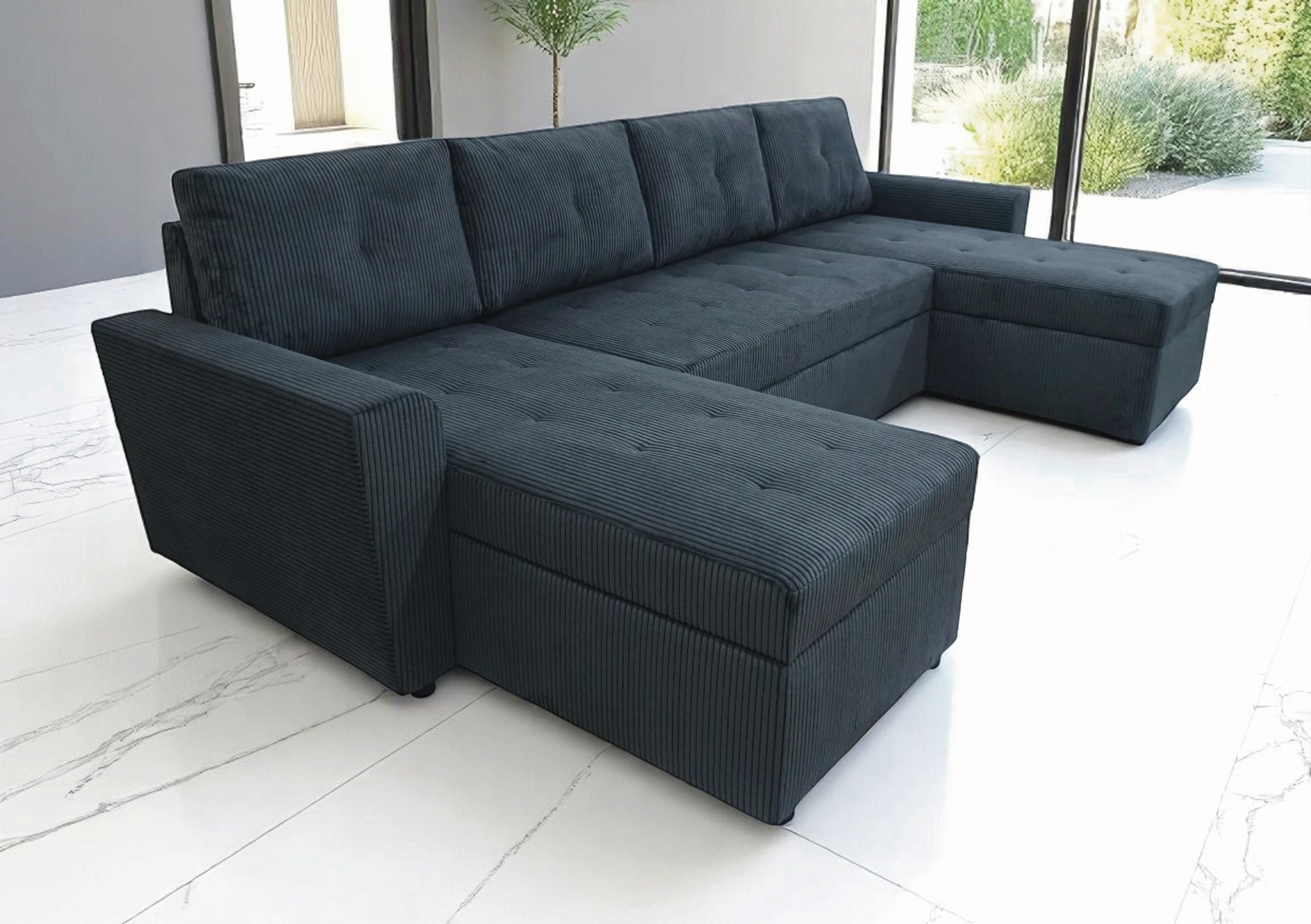 WOHNLANDSCHAFT TERMOLI in Cord Anthrazit  - Anthrazit/Schwarz, Design, Kunststoff/Textil (155/296/155cm) - MID.YOU