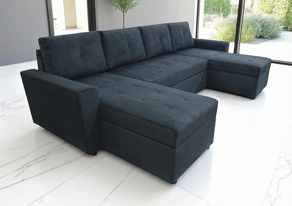 WOHNLANDSCHAFT TERMOLI in Cord Anthrazit  - Anthrazit/Schwarz, Design, Kunststoff/Textil (155/296/155cm) - MID.YOU