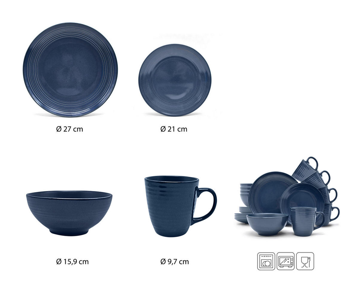 KOMBISERVICE Dunkelblau Alicia 16-teilig 4 Personen  - Dunkelblau, Basics, Keramik - Echtwerk