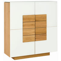 VISOKA KOMODA   128/138/43 cm   bijela, boje hrasta  - bijela/boje hrasta, Design, staklo/drvo (128/138/43cm) - Voglauer