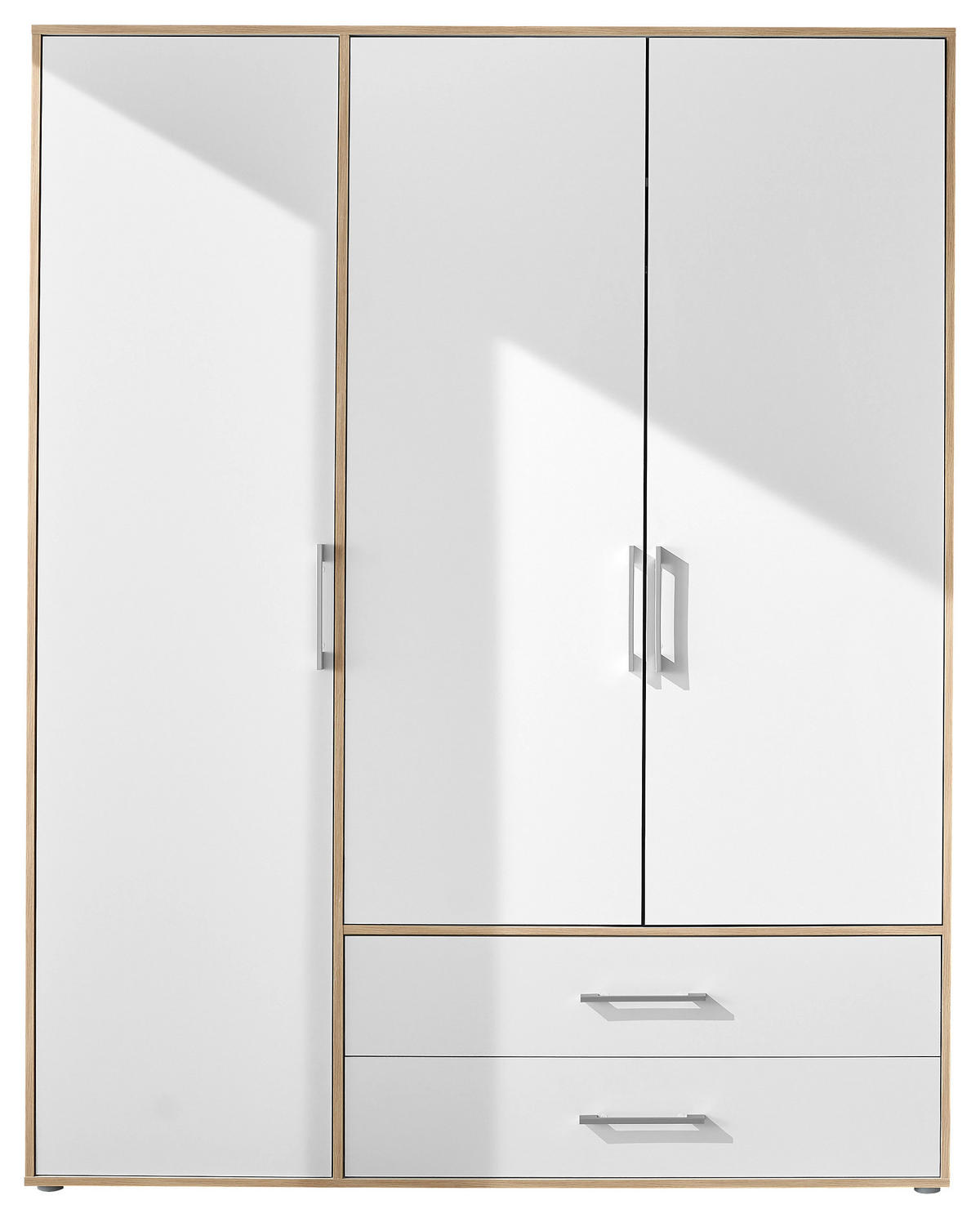 KLEIDERSCHRANK 155/195/60 cm 3-türig Weiß, Eiche Artisan  - Alufarben/Weiß, Basics, Holzwerkstoff/Kunststoff (155/195/60cm)