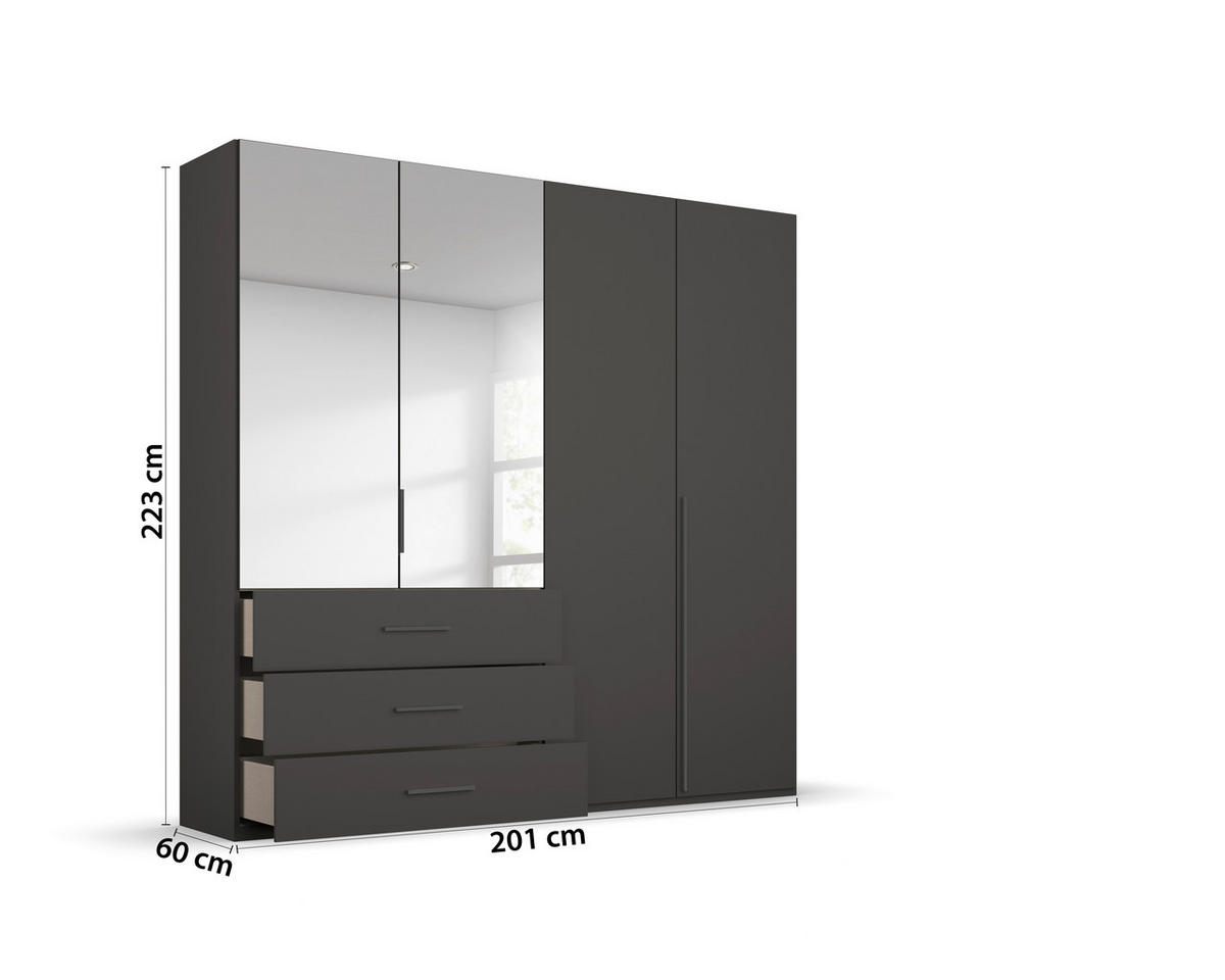 DREHTÜRENSCHRANK 201/223/60 cm,  in Graphitfarben, 4-türig  - Graphitfarben, Design, Glas/Holzwerkstoff (201/223/60cm) - home24