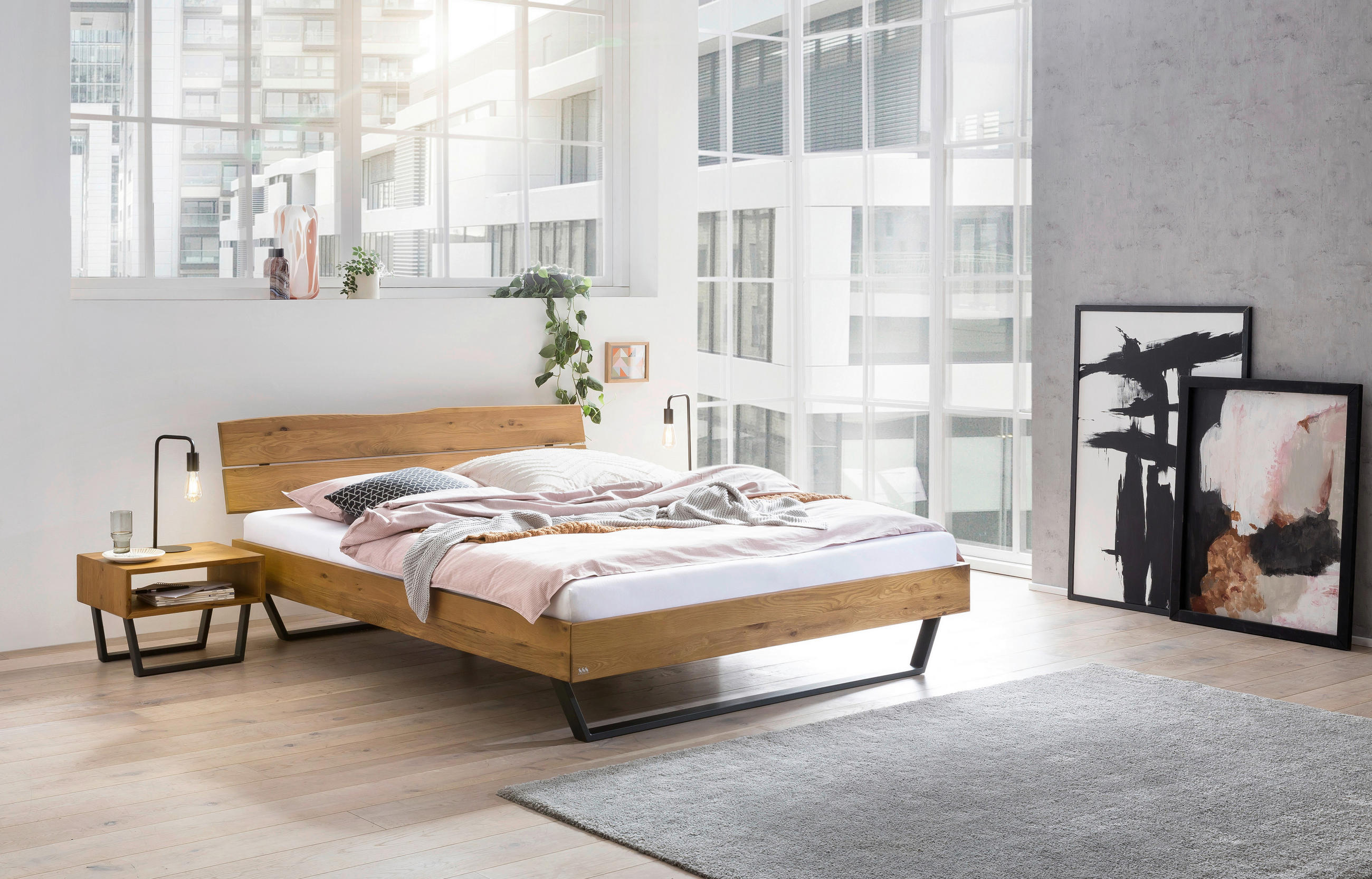 BETT 180/200 cm  in Wildeiche  - Wildeiche/Anthrazit, Design, Holz/Metall (180/200cm) - Hasena