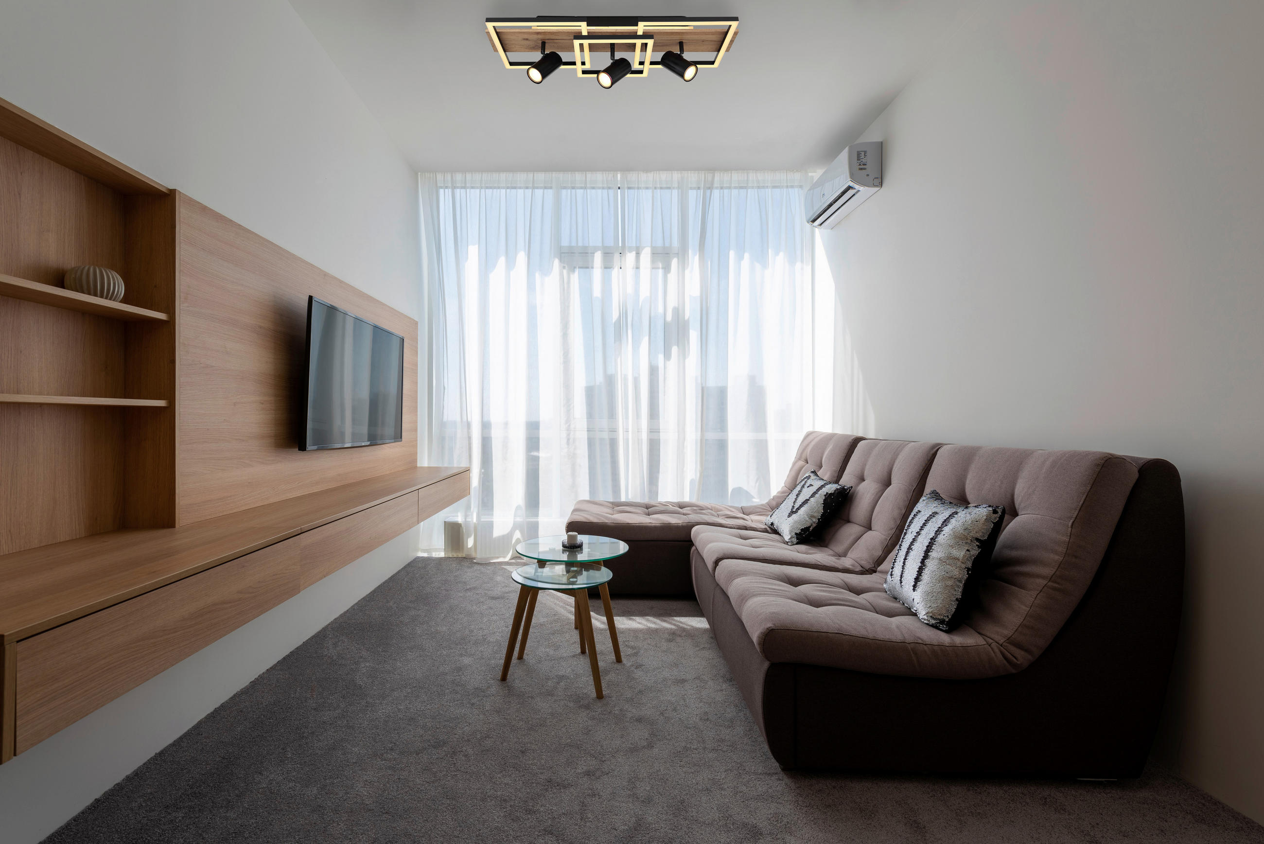 LED-TAKLAMPA KASSU 48 W 72/27/18 cm  - vit/svart, Design, metall/trämaterial (72/27/18cm) - Globo
