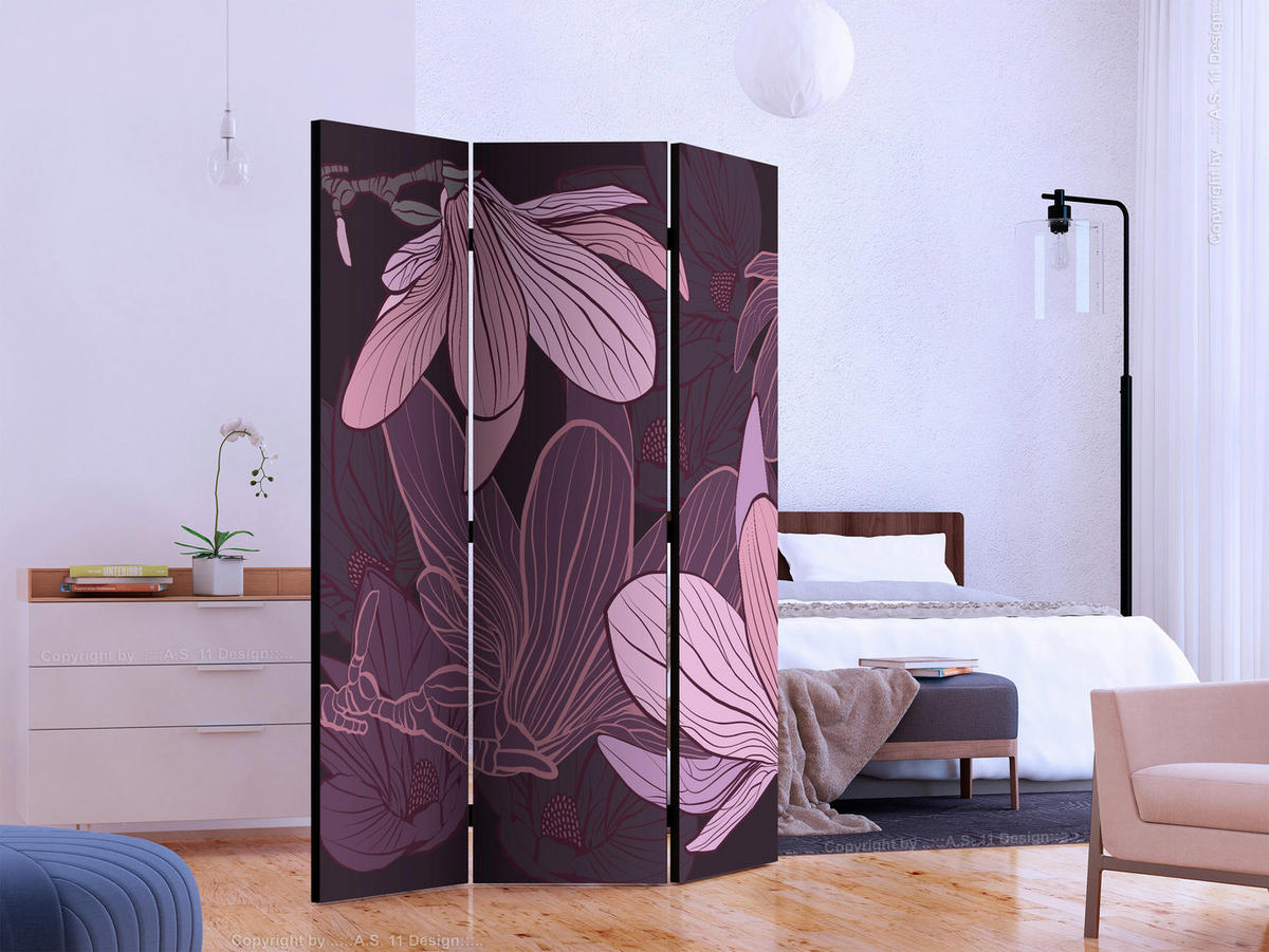 PARAVENT mit 3  Flügel - Beere/Flieder, Basics, Holz/Textil (135/172/3cm) - artgeist