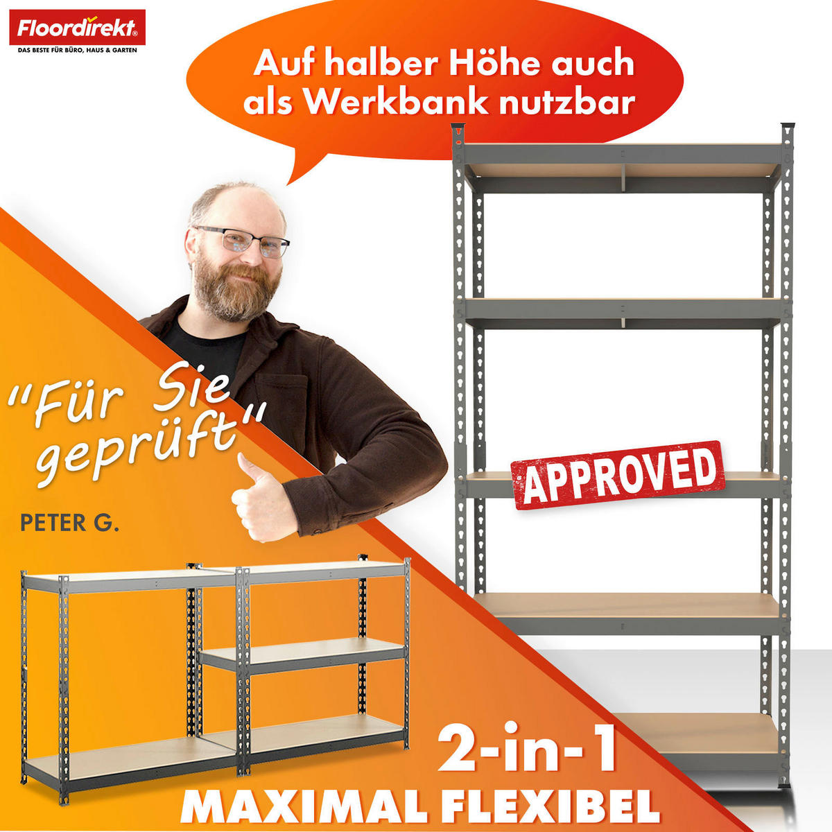 SCHWERLASTREGAL 90/180/45 cm  - Anthrazit, Basics, Naturmaterialien/Metall (90/180/45cm) - Floordirekt