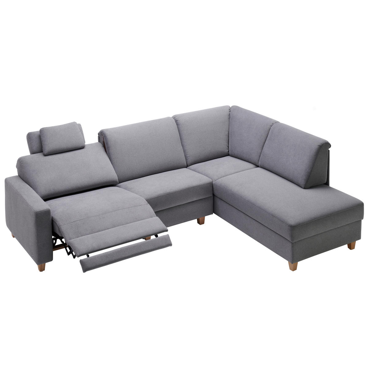 ECKSOFA in Flachgewebe Grau  203/261 cm  - Eichefarben/Grau, KONVENTIONELL, Holz/Textil (203/261cm) - Sedda