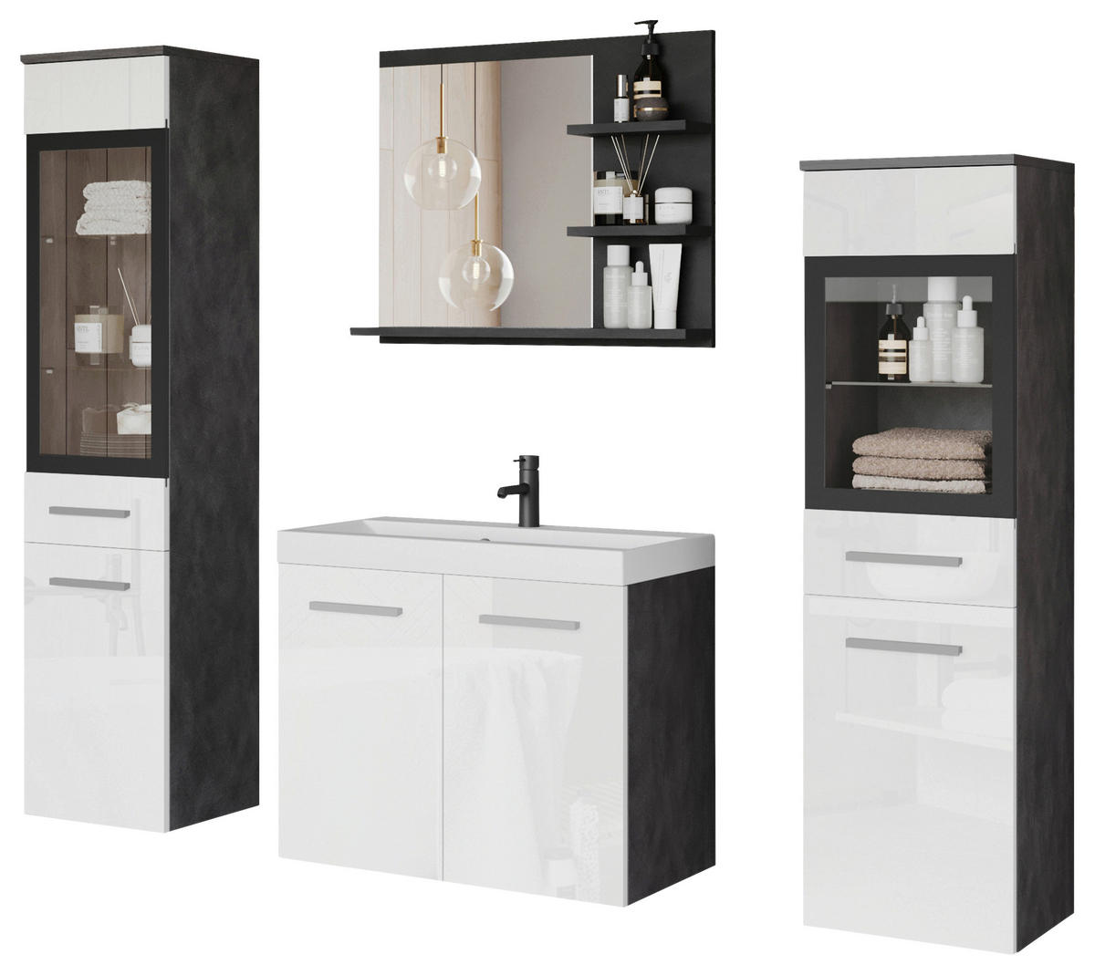 KOUPELNA antracitová, vysoce lesklá bílá  - bílá/antracitová, Lifestyle, kompozitní dřevo/plast (120,4/131,5/34,5cm) - P & B