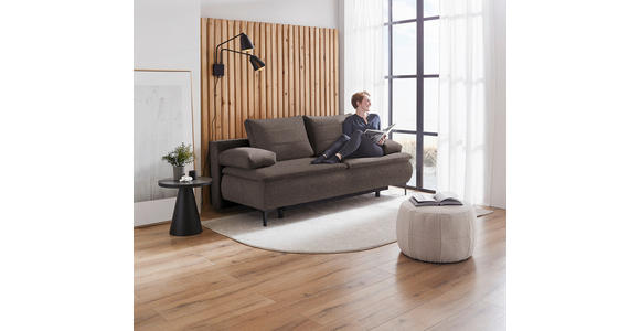 BOXSPRINGSOFA mit Stoffauswahl, Schlafen auf Sitzhöhe Flachgewebe Dunkelbraun - Dunkelbraun, KONVENTIONELL, Textil/Metall (204/93/100cm) - Novel