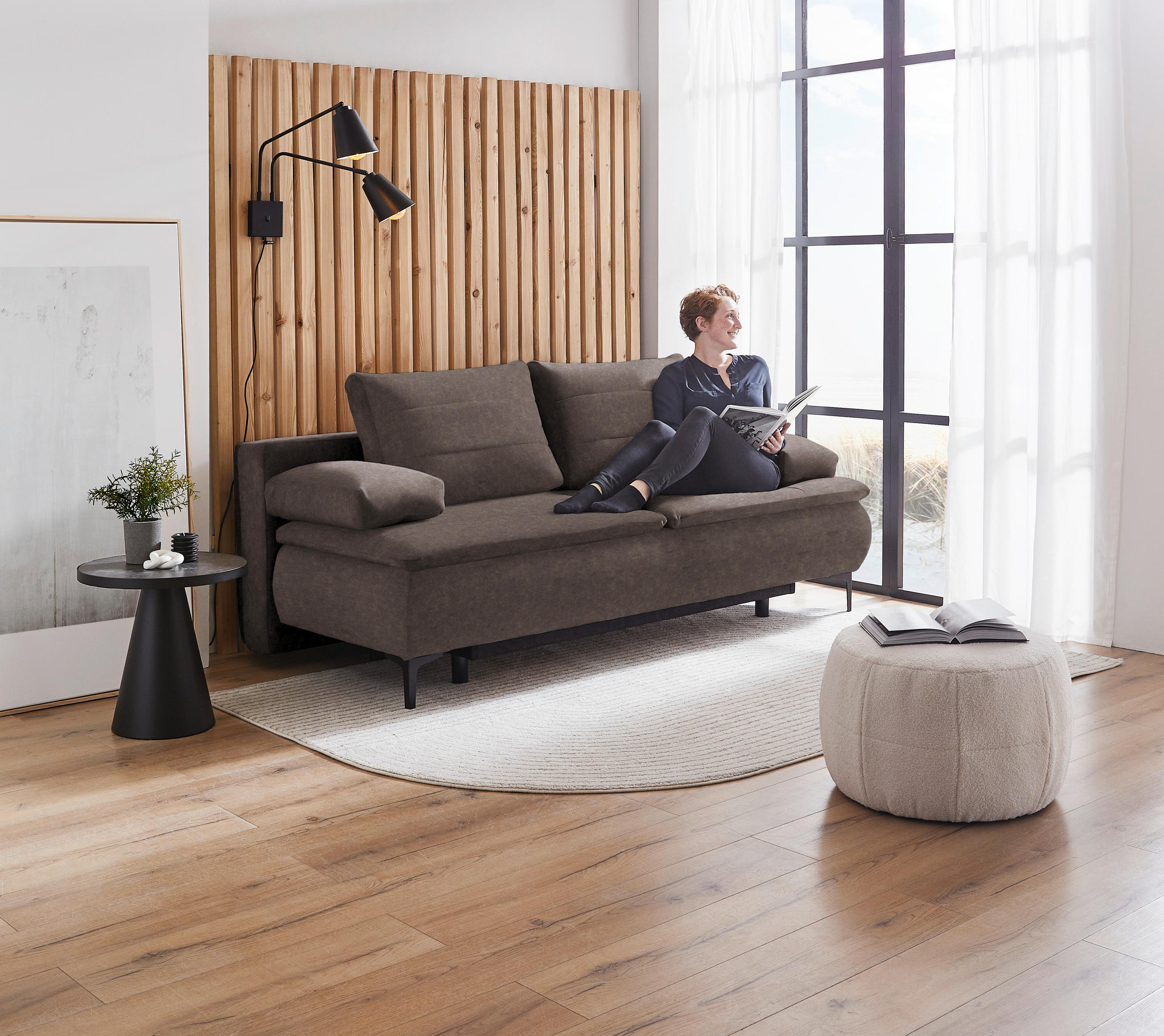 BOXSPRING KANAPÉ textil sötétbarna  - sötétbarna, Konventionell, textil/fém (204/93/100cm) - Novel