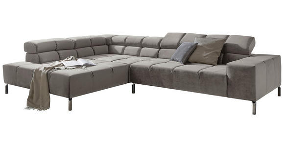 ECKSOFA Grau Velours  - Grau, Design, Textil/Metall (216/321cm) - Hom`in