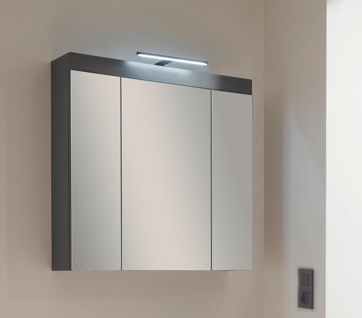 SPIEGELSCHRANK 80/77/17 cm  - Graphitfarben, Basics, Glas/Holzwerkstoff (80/77/17cm) - MID.YOU