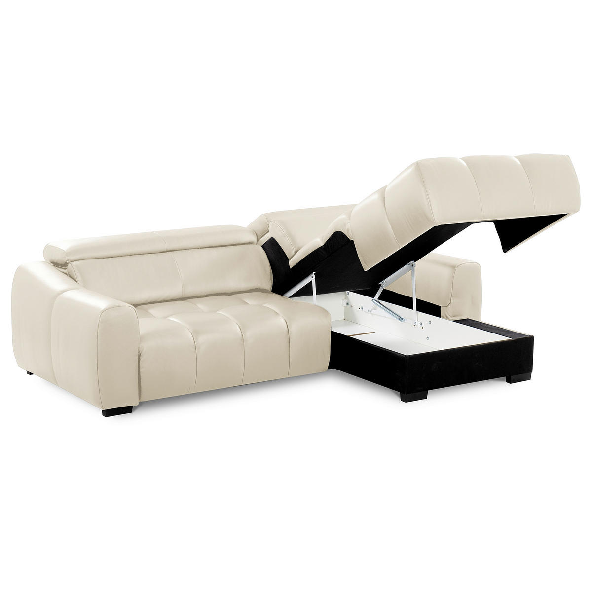 ECKSOFA  Echtleder Creme  - Creme/Schwarz, Design, Leder/Kunststoff (274/177cm) - Livetastic