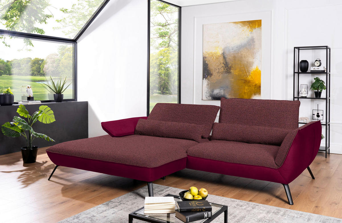 ECKSOFA in Flachgewebe Rot  - Rot/Schwarz, Design, Textil/Metall (191/273cm) - Moderano