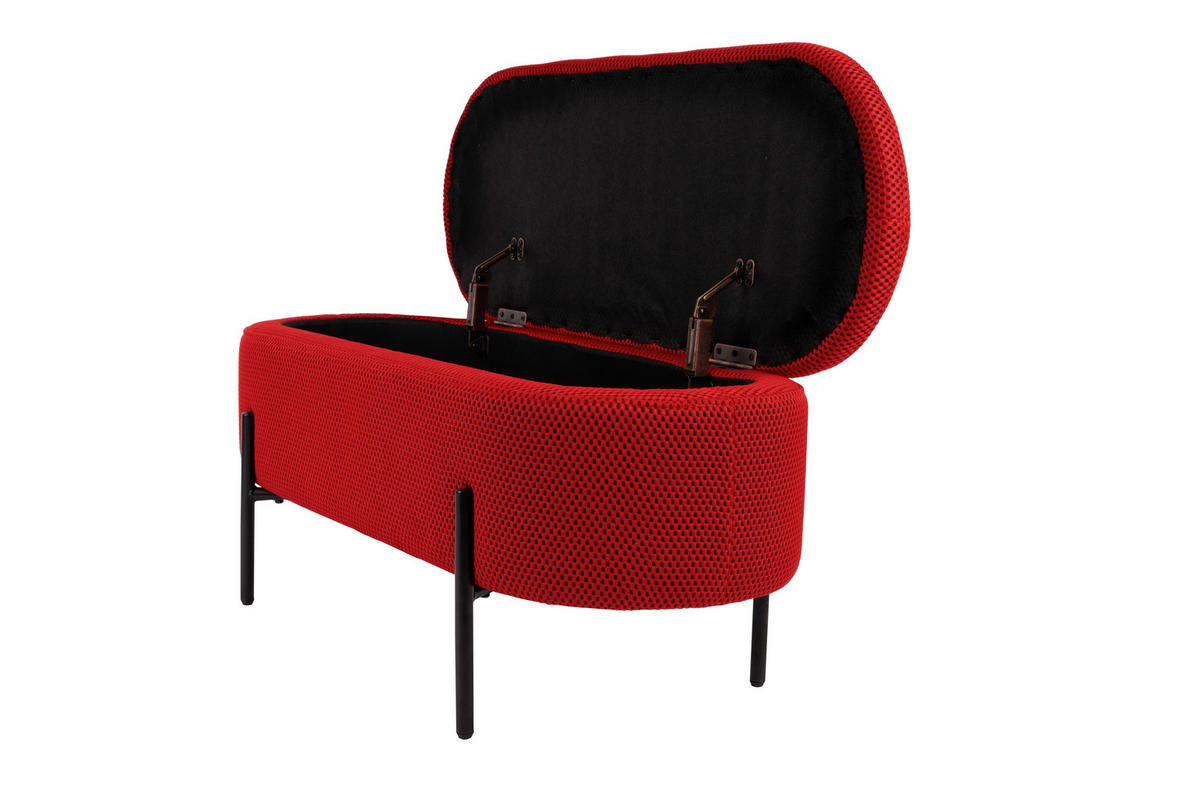 HOCKERBANK in Metall, Textil Rot, Schwarz  - Rot/Schwarz, Design, Textil/Metall (95/43/36cm)