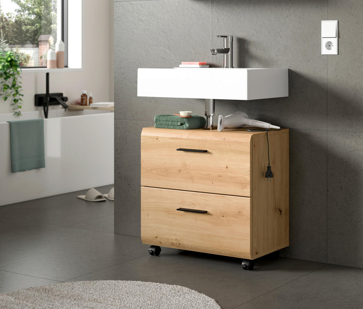 WASCHBECKENUNTERSCHRANK 60/58/30 cm  - Schwarz/Eiche Artisan, Trend, Holzwerkstoff/Kunststoff (60/58/30cm) - MID.YOU