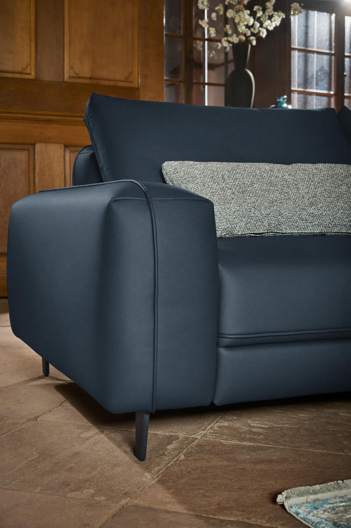 3-SITZER-SOFA  in Echtleder Blau   - Blau/Anthrazit, Design, Leder/Metall (230/70/109cm) - Johann Jakob