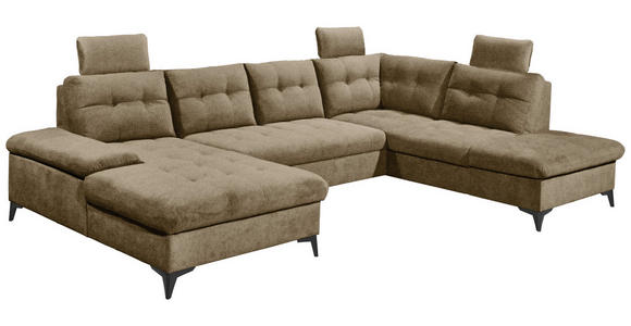 WOHNLANDSCHAFT Sandfarben Webstoff - Sandfarben/Schwarz, KONVENTIONELL, Kunststoff/Textil (170/324/218cm) - Carryhome