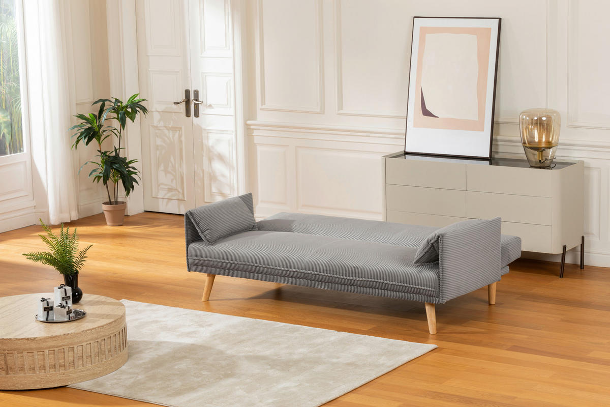 SCHLAFSOFA Cord Grau  - Naturfarben/Grau, Design, Holz/Textil (193/81/92cm) - Livetastic