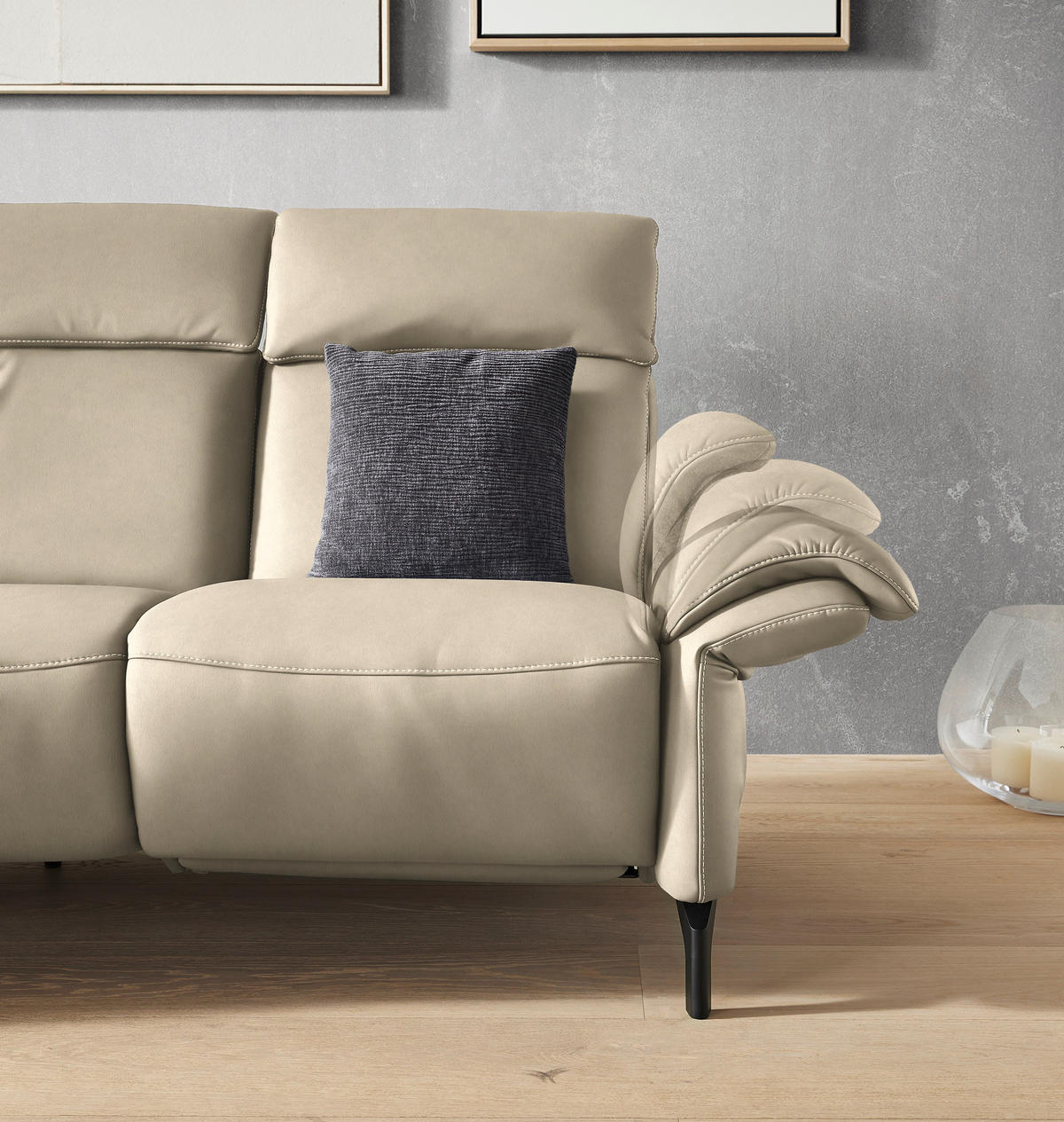 2-SITZER-SOFA in Leder Ecru  - Ecru/Schwarz, KONVENTIONELL, Leder/Metall (178/103/92cm) - Dieter Knoll