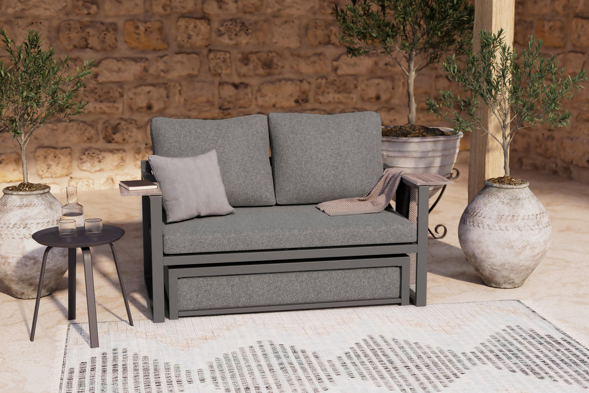 LOUNGEGARNITUR 2-teilig   155/65/74 cm Stahl  - Dunkelgrau/Anthrazit, MODERN, Kunststoff/Textil (155/65/74cm) - Ambia Garden