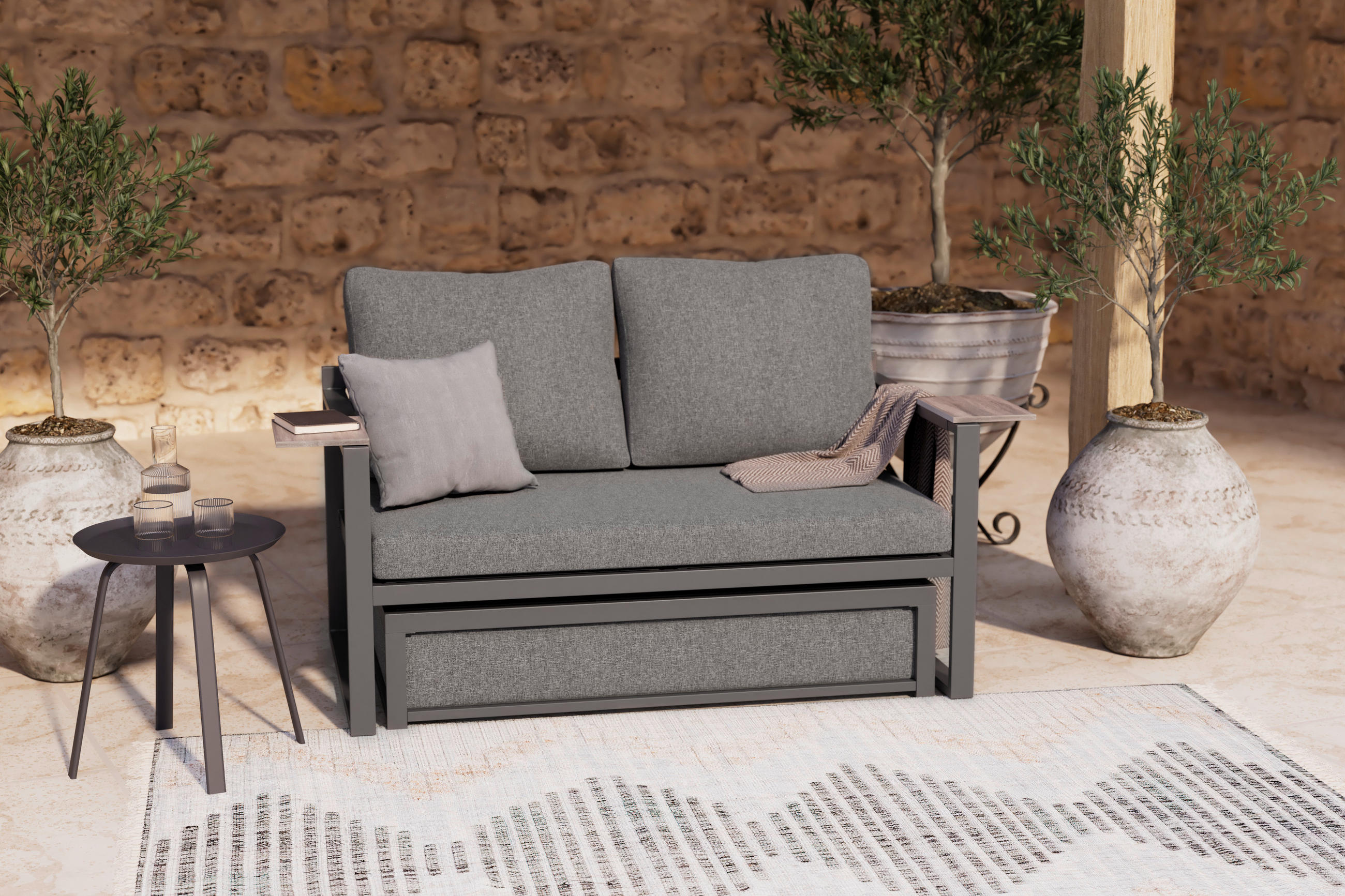 Ambia Garden Loungegarnitur Anthrazit, Dunkelgrau 155x65x74 cm