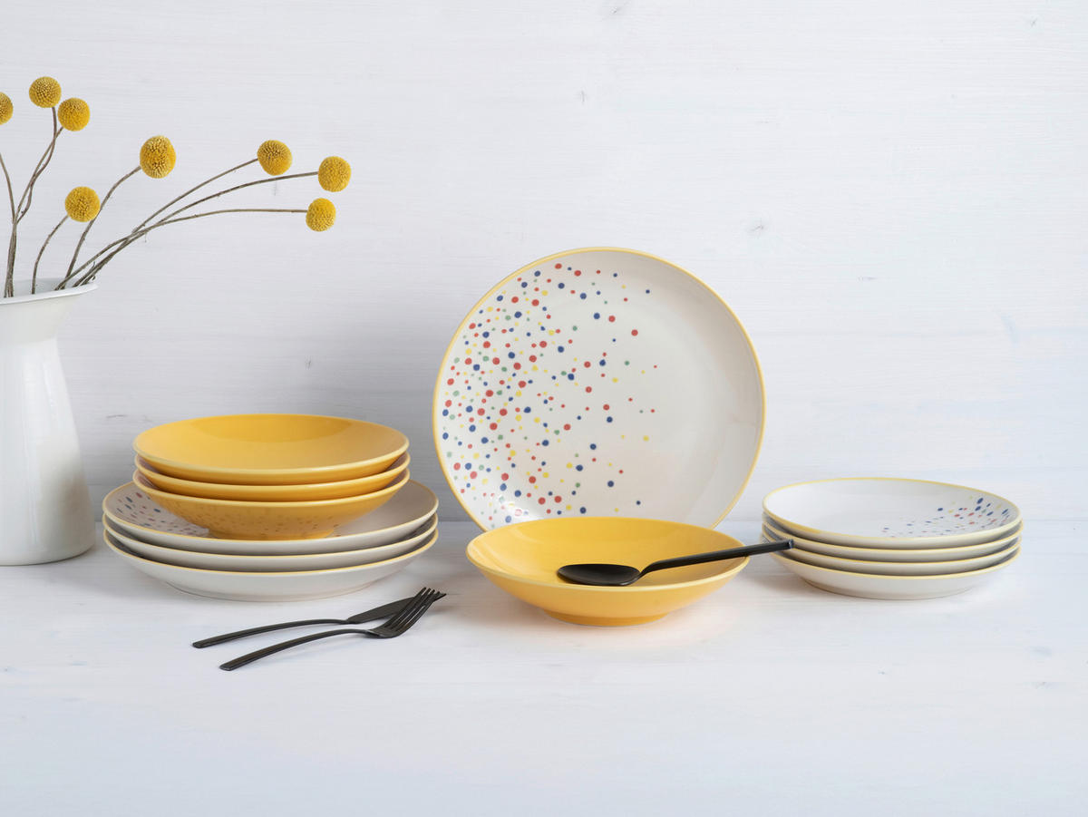 TAFELSERVICE Joy Gelb-bunt 12-teilig  - Gelb/Creme, Basics, Keramik (31,5/31/37null) - Creatable