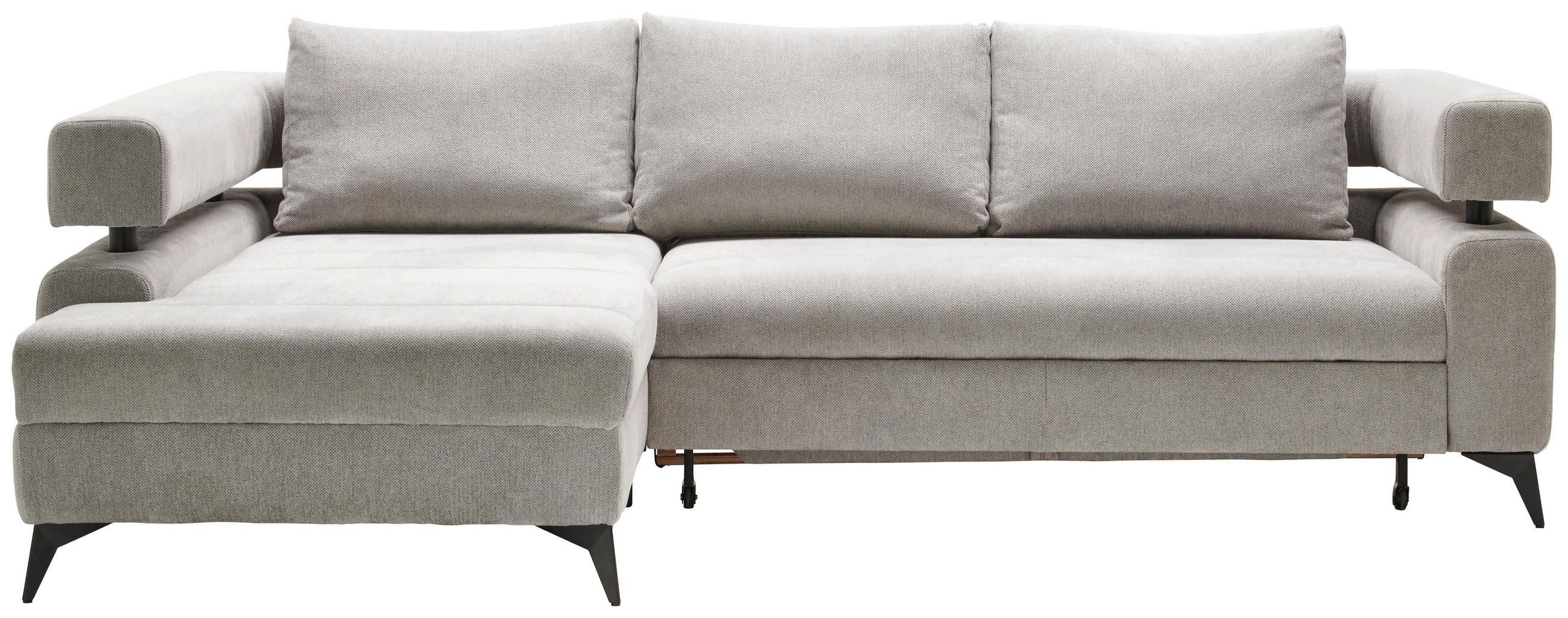 ECKSOFA in Chenille Hellgrau  - Hellgrau/Schwarz, KONVENTIONELL, Textil/Metall (184/265cm) - Hom`in
