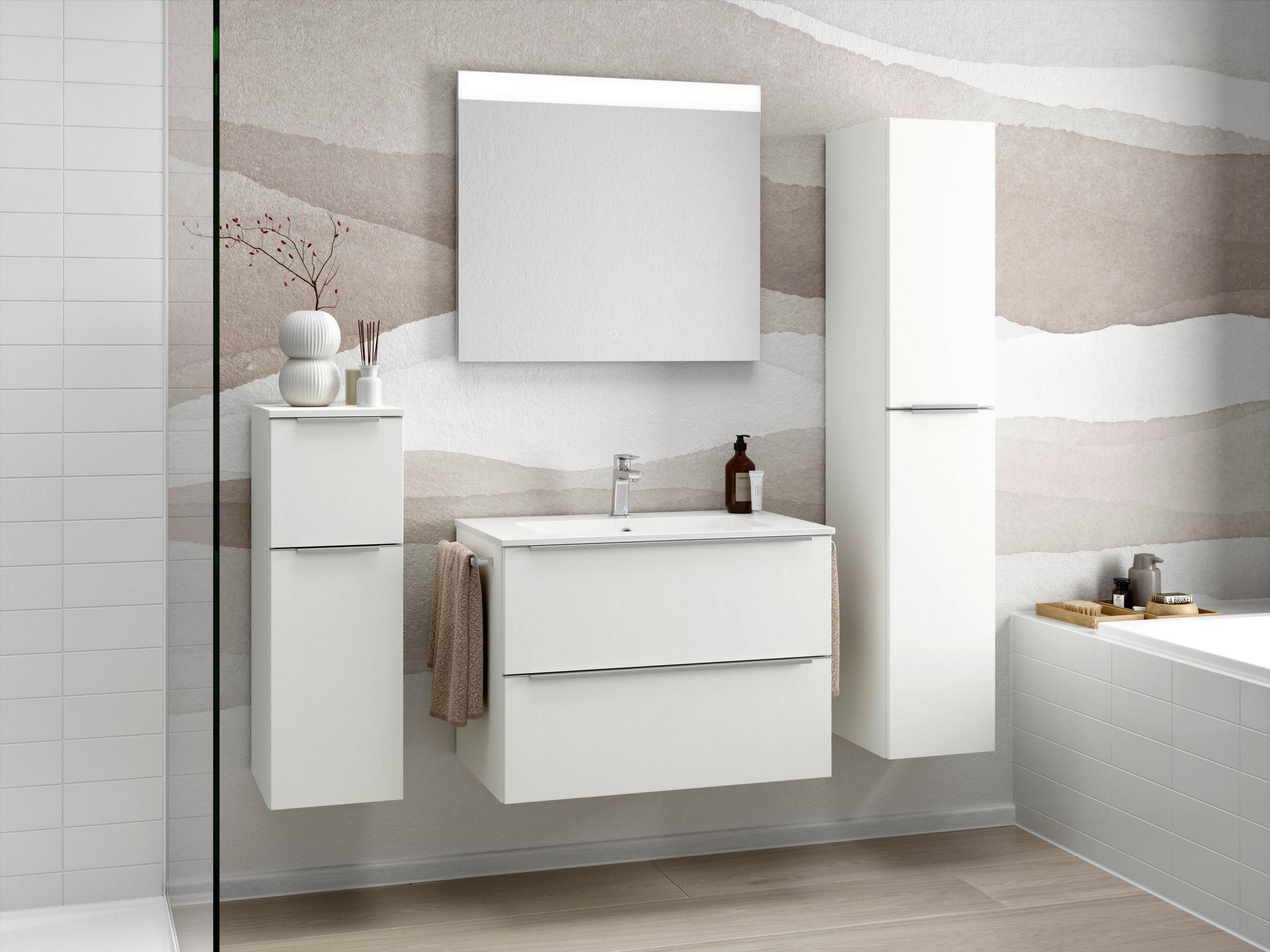 BADEZIMMER 5-teilig  in 141 cm  - Edelstahlfarben/Schwarz, MODERN, Holzwerkstoff/Stein (141cm) - Nobilia