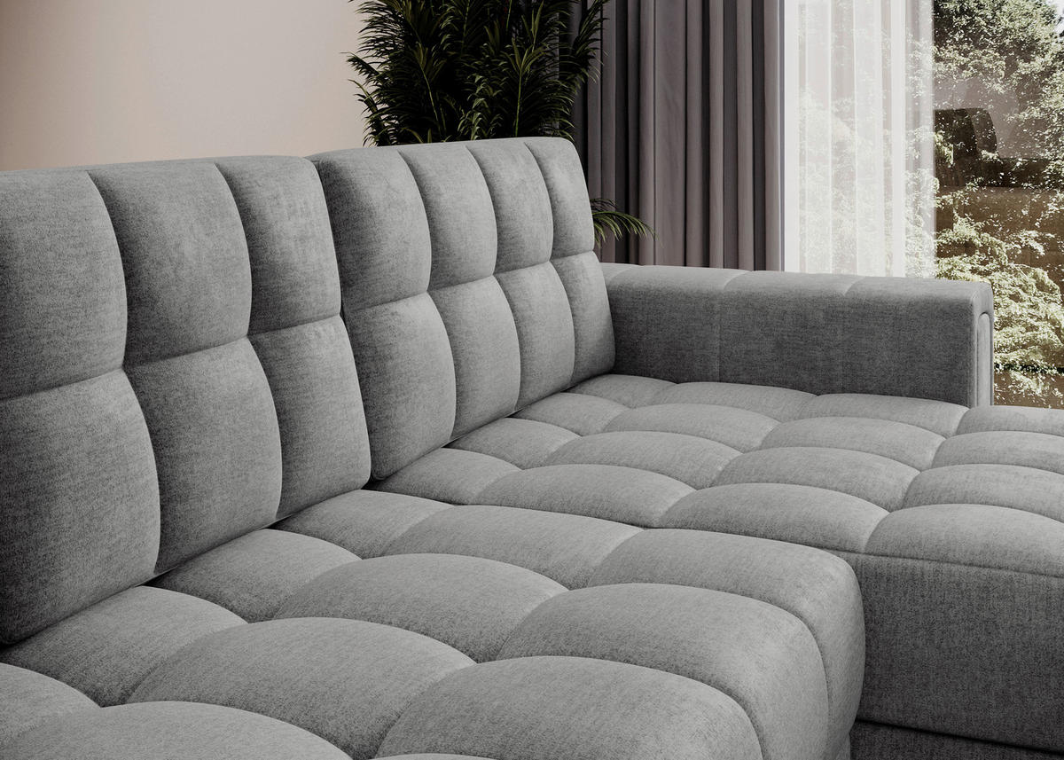 ECKSOFA Samt Grau  - Schwarz/Grau, Design, Kunststoff/Textil (260/150cm) - MID.YOU