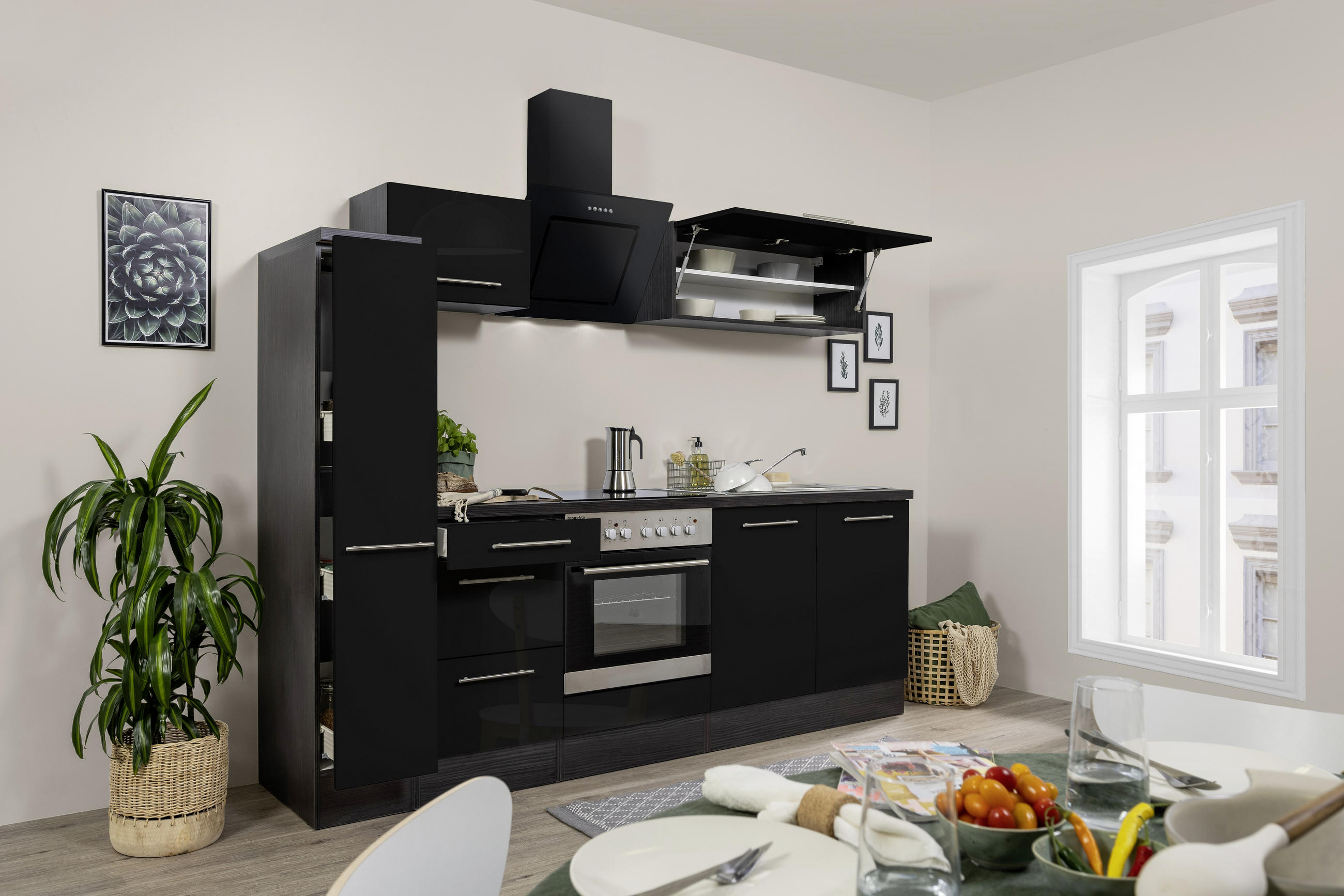 KÜCHENBLOCK 240 cm   in Grau, Schwarz  - Alufarben/Schwarz, Basics, Holzwerkstoff (240cm) - Respekta