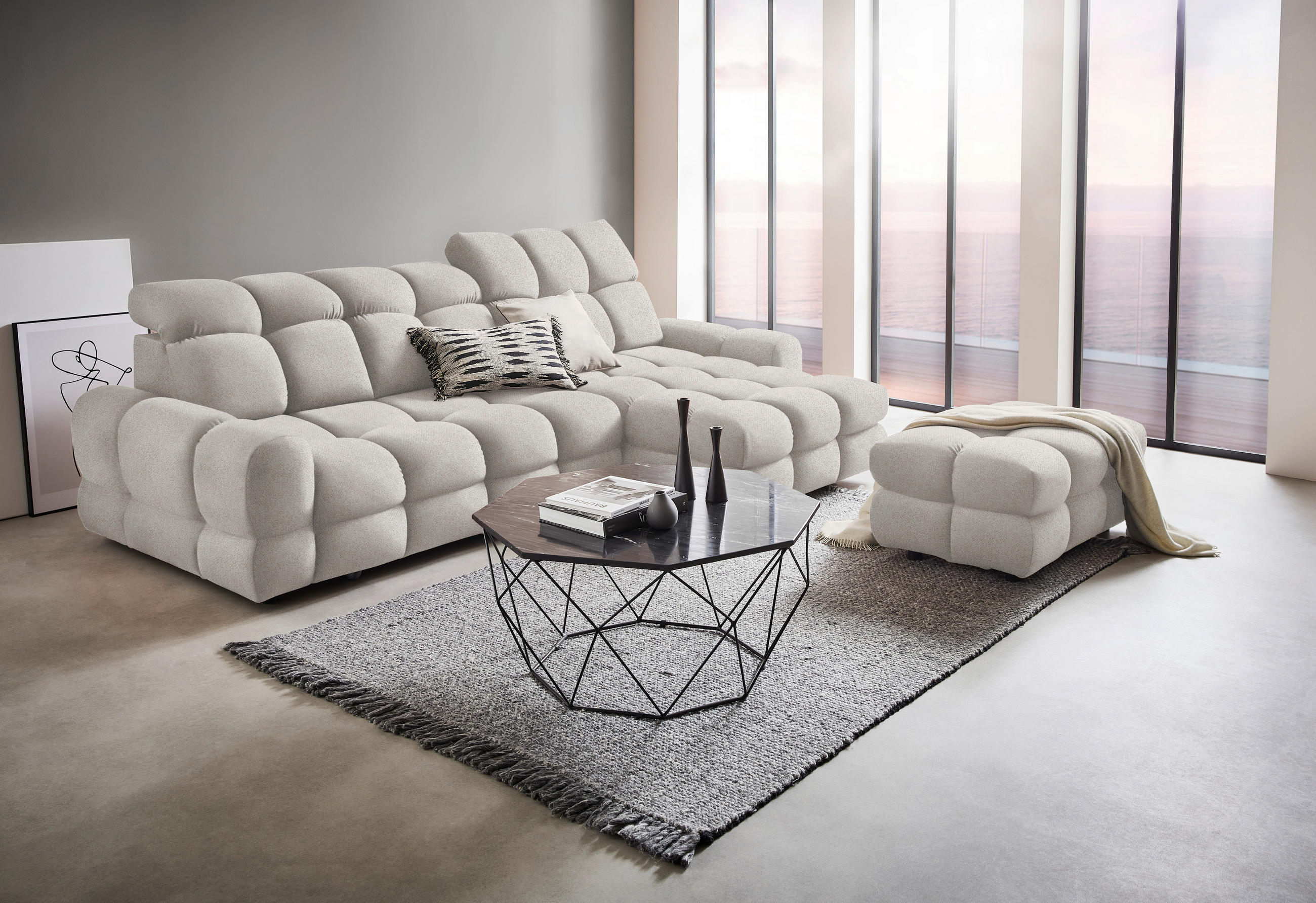 HÖRNSOFFA i velour beige  - beige/svart, Design, textil/plast (283/178cm) - Welnova