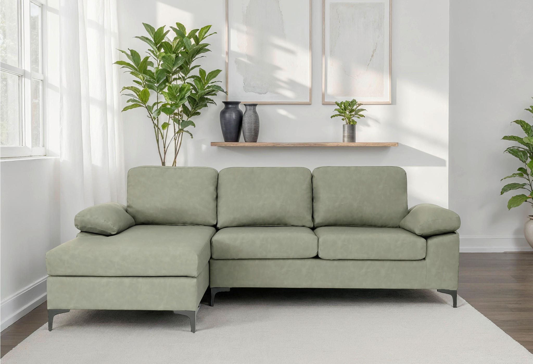 ECKSOFA in Lederlook Grün  135/262 cm  - Schwarz/Grün, KONVENTIONELL, Kunststoff/Textil (135/262cm) - MID.YOU