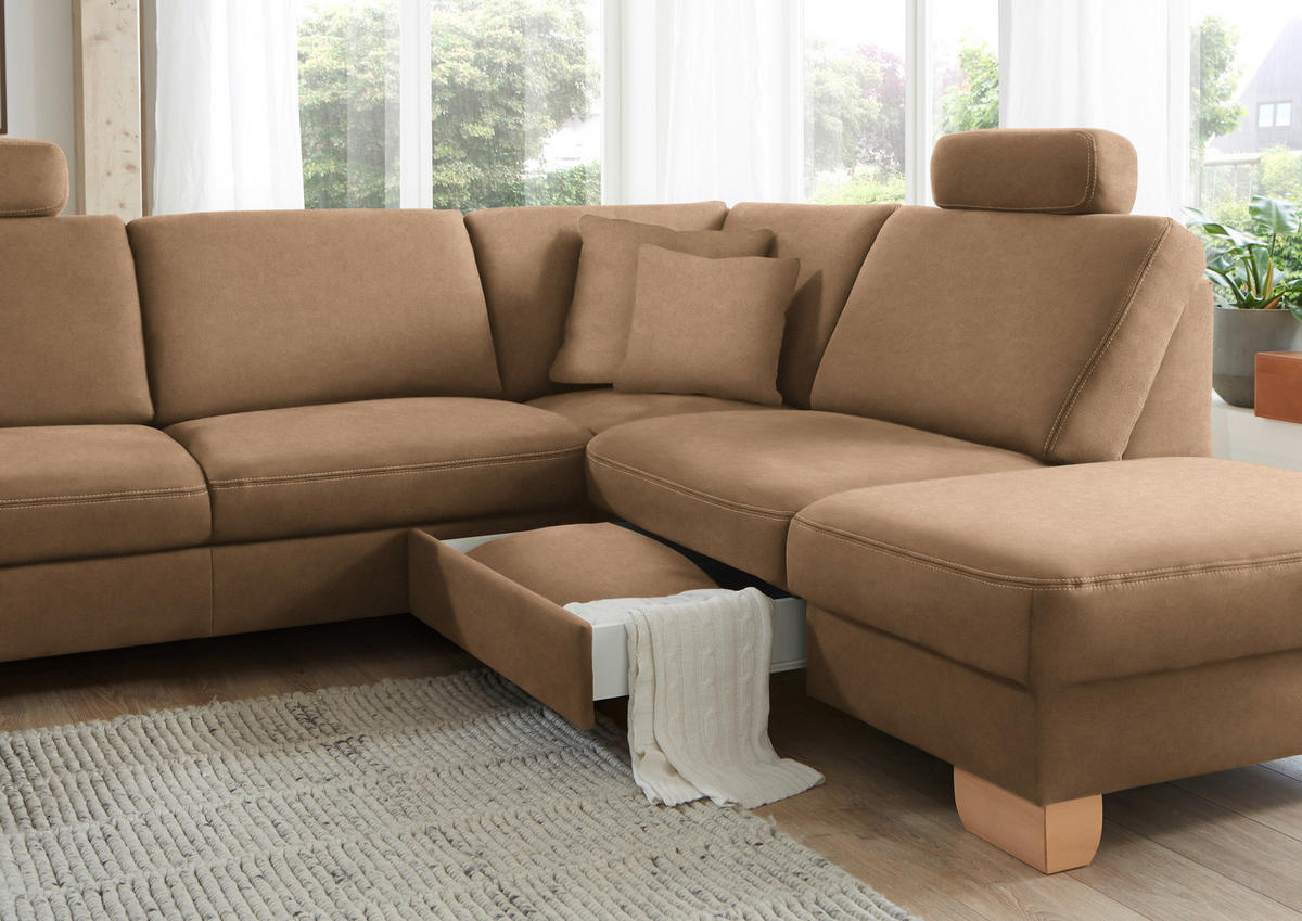 ECKSOFA in Mikrofaser Sandfarben  286/236 cm  - Sandfarben/Wildeiche, Natur, Holz/Textil (286/236cm) - Voleo