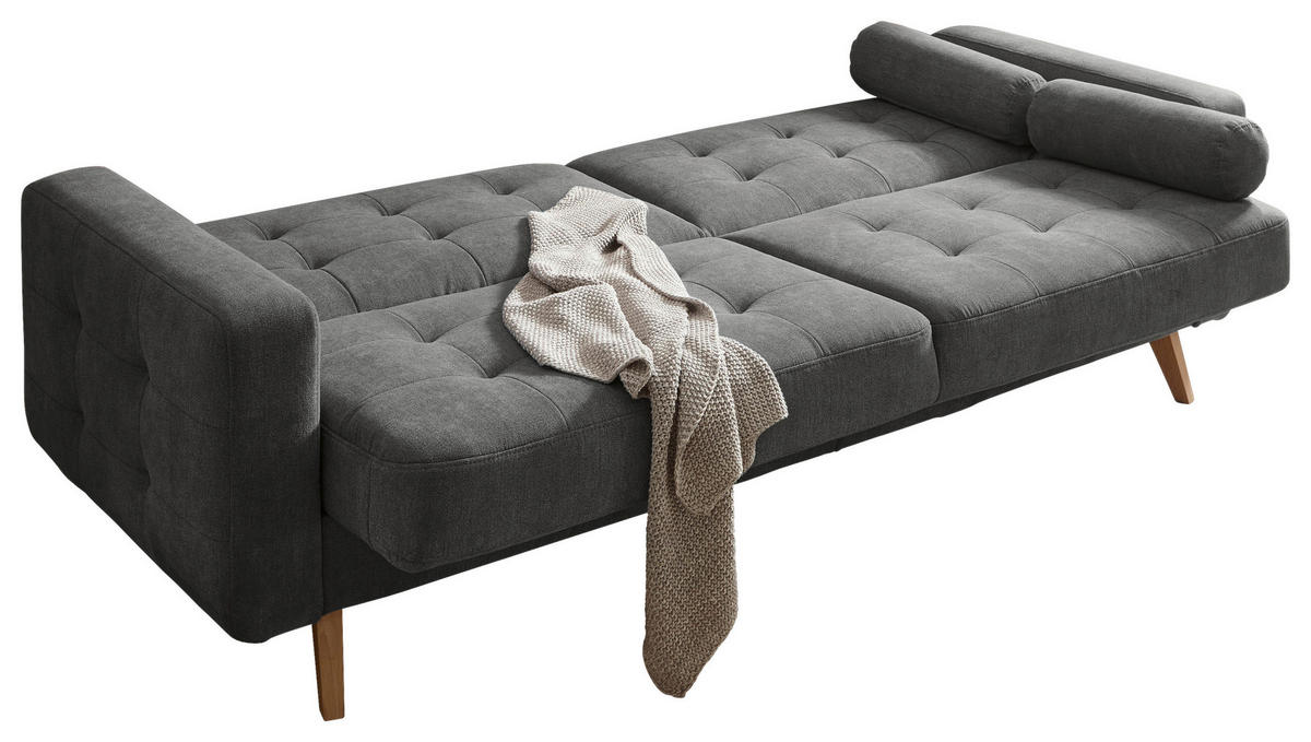 SCHLAFSOFA  mit Mikrovelours Grau  - Schlammfarben/Eichefarben, MODERN, Holz/Textil (222/86/90cm) - MID.YOU
