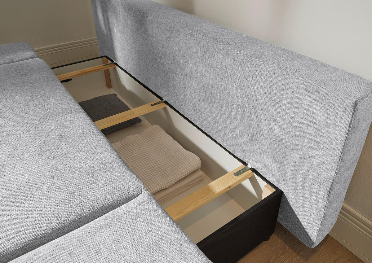 SCHLAFSOFA in Mikrofaser Hellgrau  - Hellgrau/Schwarz, Konventionell, Holzwerkstoff/Kunststoff (212/88/101cm) - MID.YOU