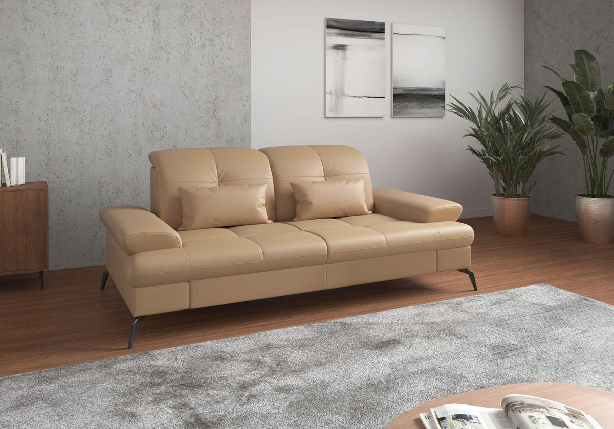 3-SITZER-SOFA in Leder Cappuccino  - Schwarz/Cappuccino, KONVENTIONELL, Leder/Metall (212/90/122cm) - Sit & More